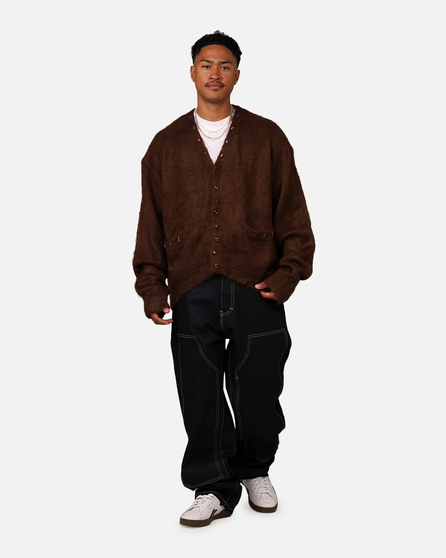 MNML Sky Jewelled Cardigan Sweater Brown