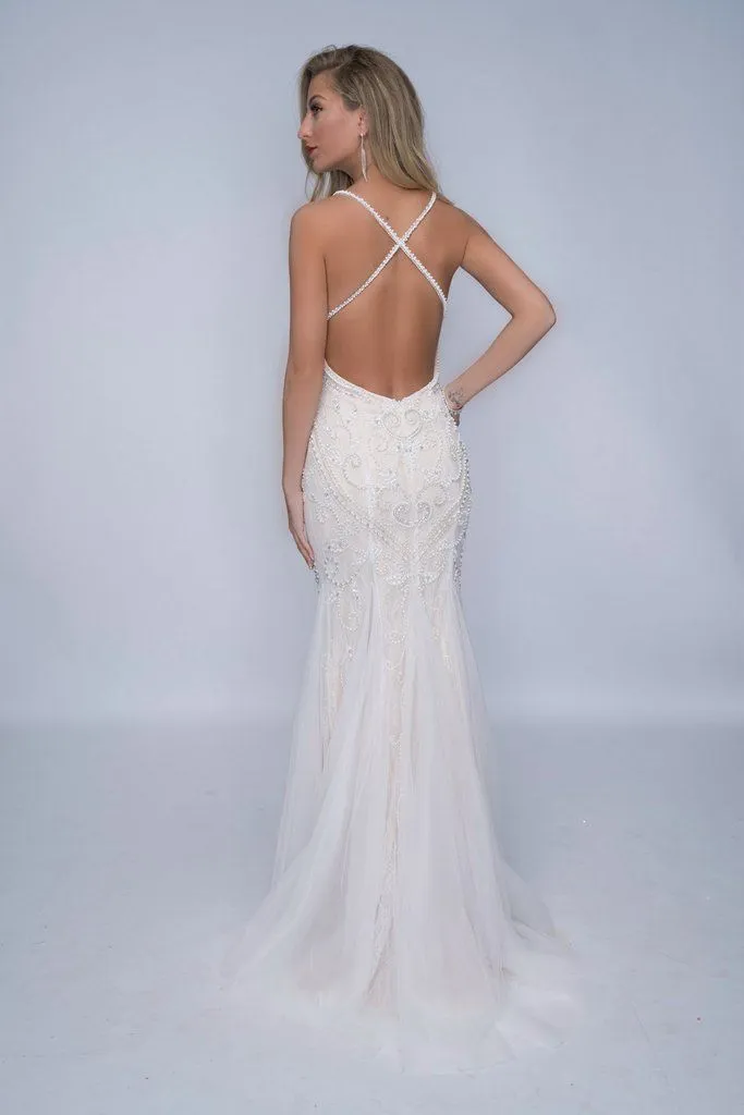 Nina Canacci 4181 Size 12 Beaded V Neck lace Mermaid Wedding Dress Mermaid Bridal Gown