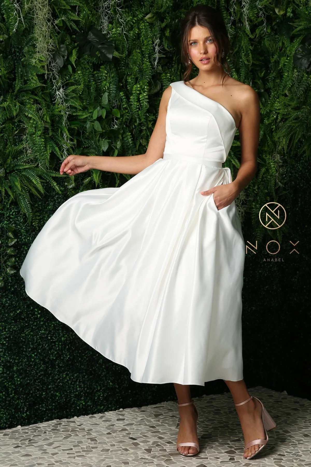 Nox Anabel JE931W Size 6 White Tea Length Formal Dress Party Reception Gown