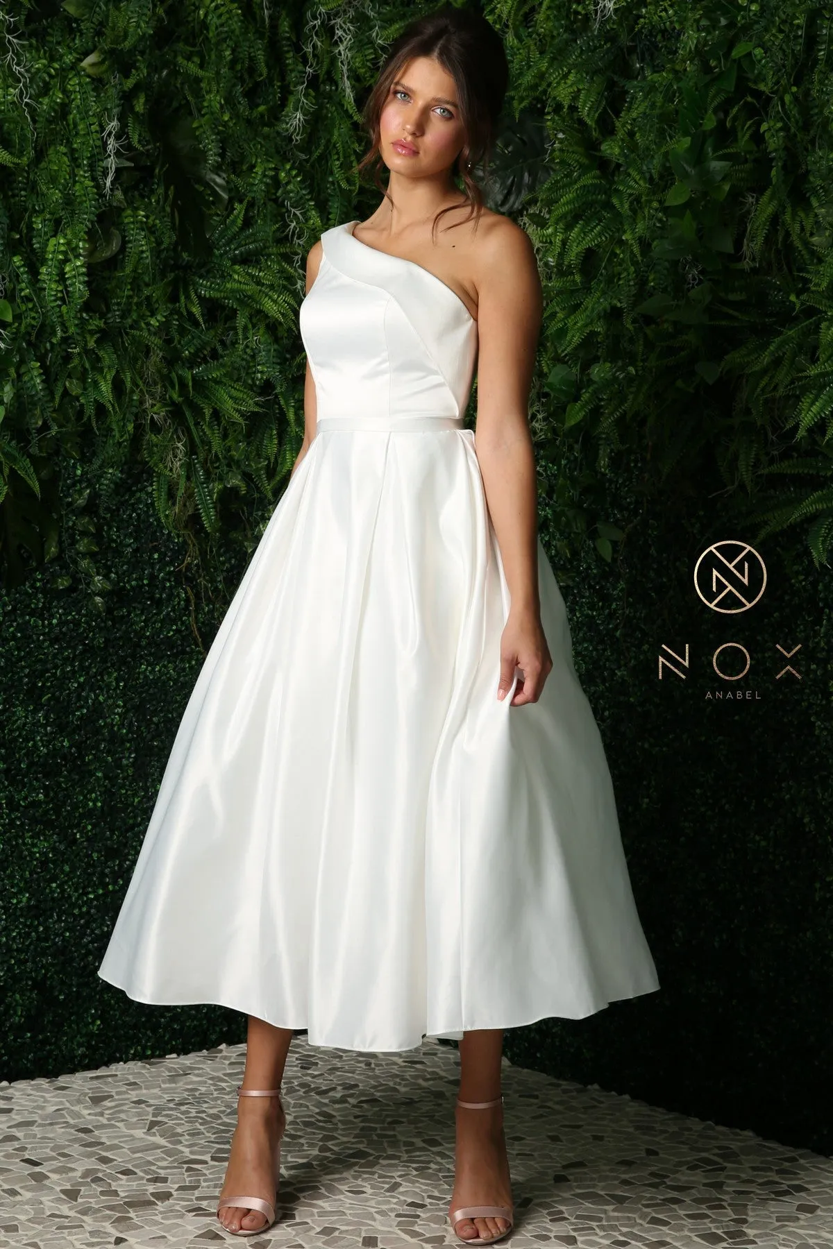 Nox Anabel JE931W Size 6 White Tea Length Formal Dress Party Reception Gown