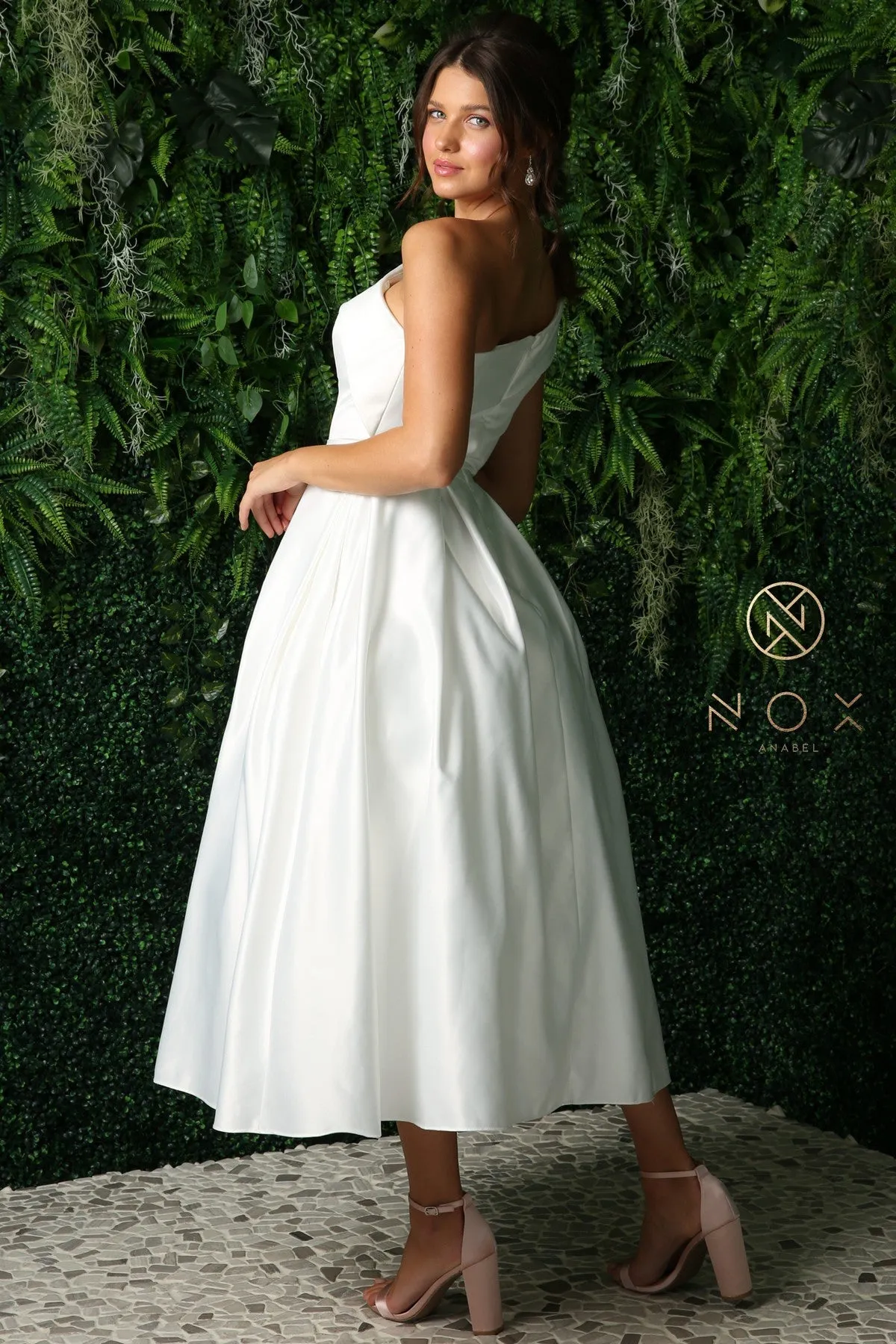 Nox Anabel JE931W Size 6 White Tea Length Formal Dress Party Reception Gown