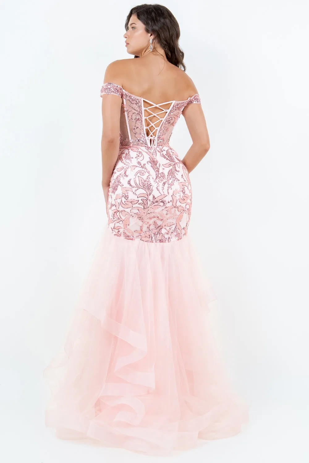 Off Shoulder Ruffled Gown by Cinderella Couture 8274J