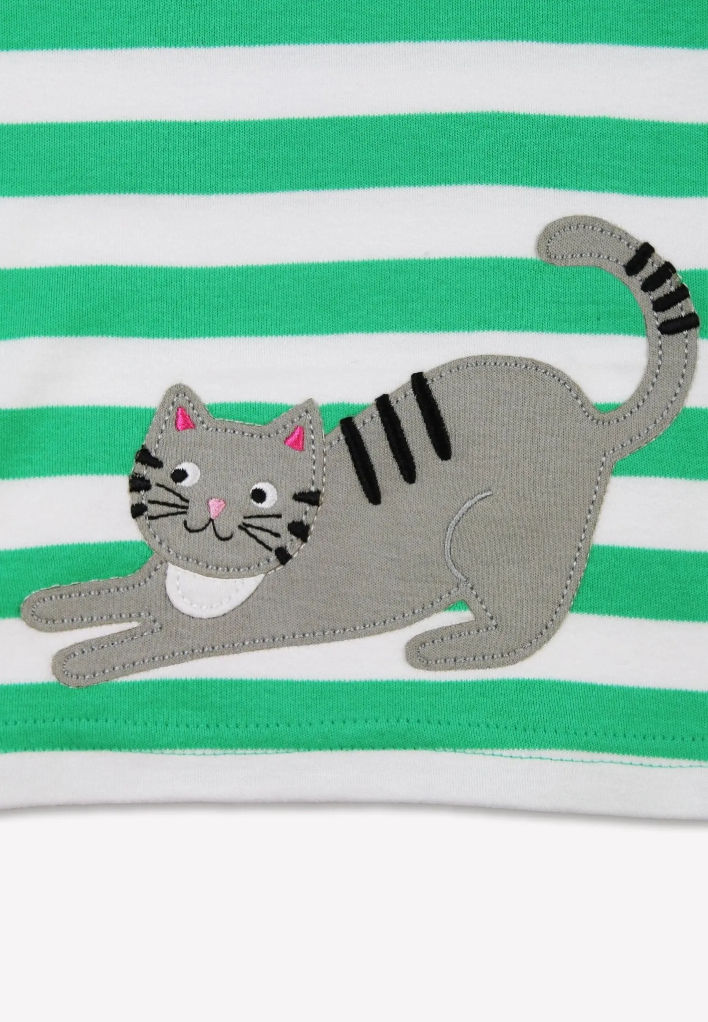 Organic Green Kitten Applique Long-Sleeved T-Shirt