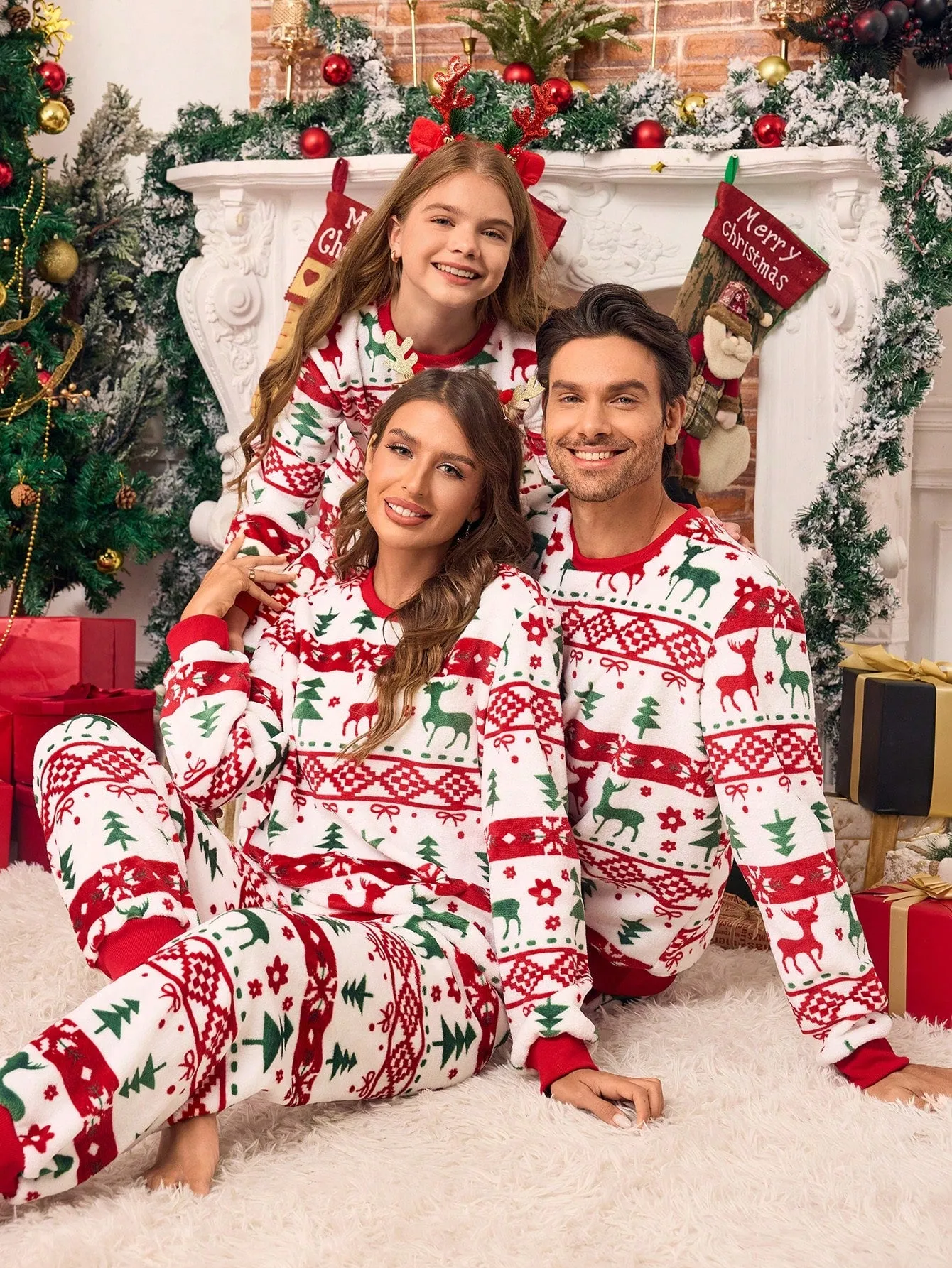 Plush pajama pants|2pcs Men's Plush Christmas Pajama Set