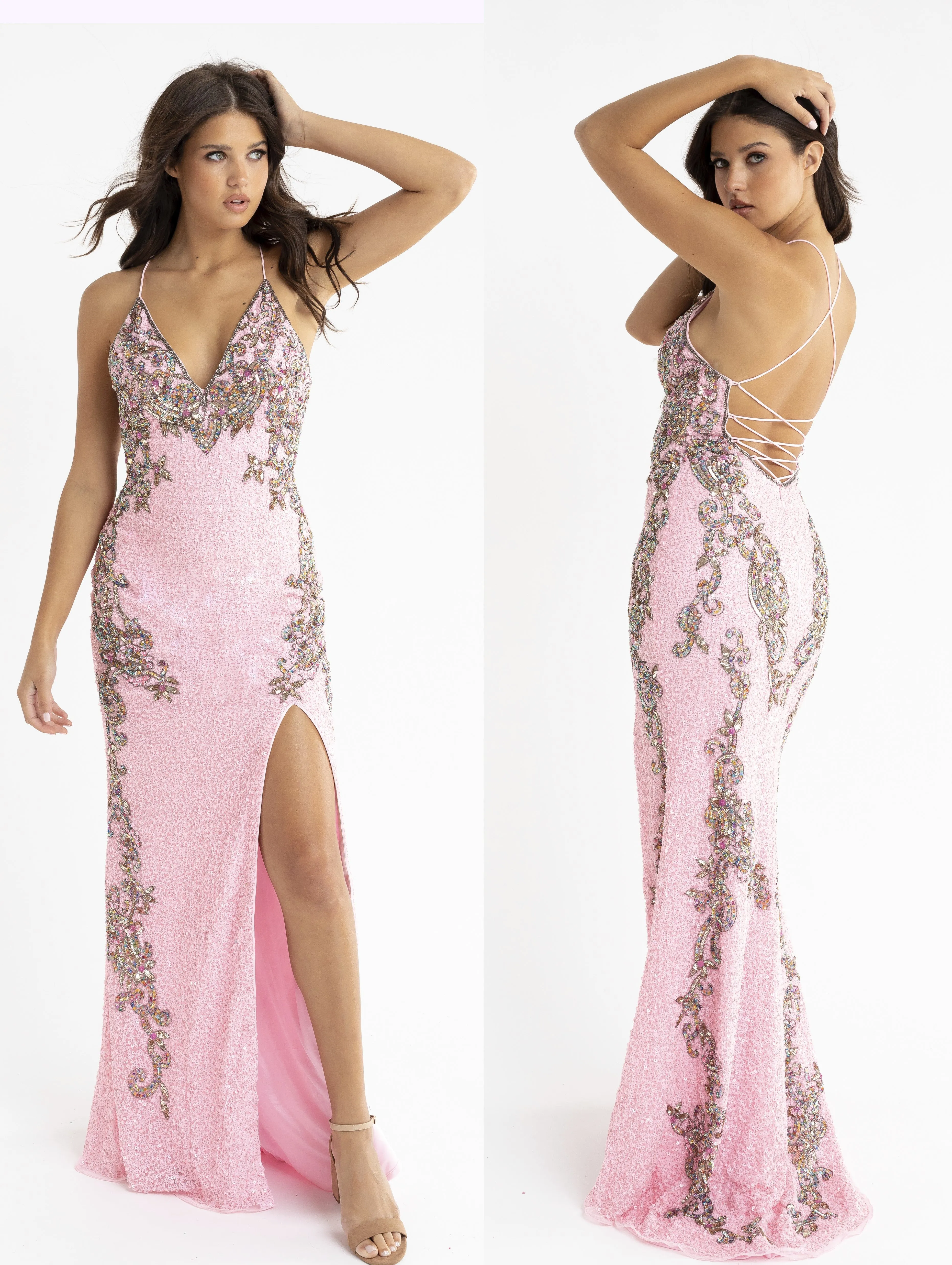 Primavera Couture 3211 Size 6 Turquoise Sequin Prom Dress Pageant Gown Evening Formal Wear Side Slit