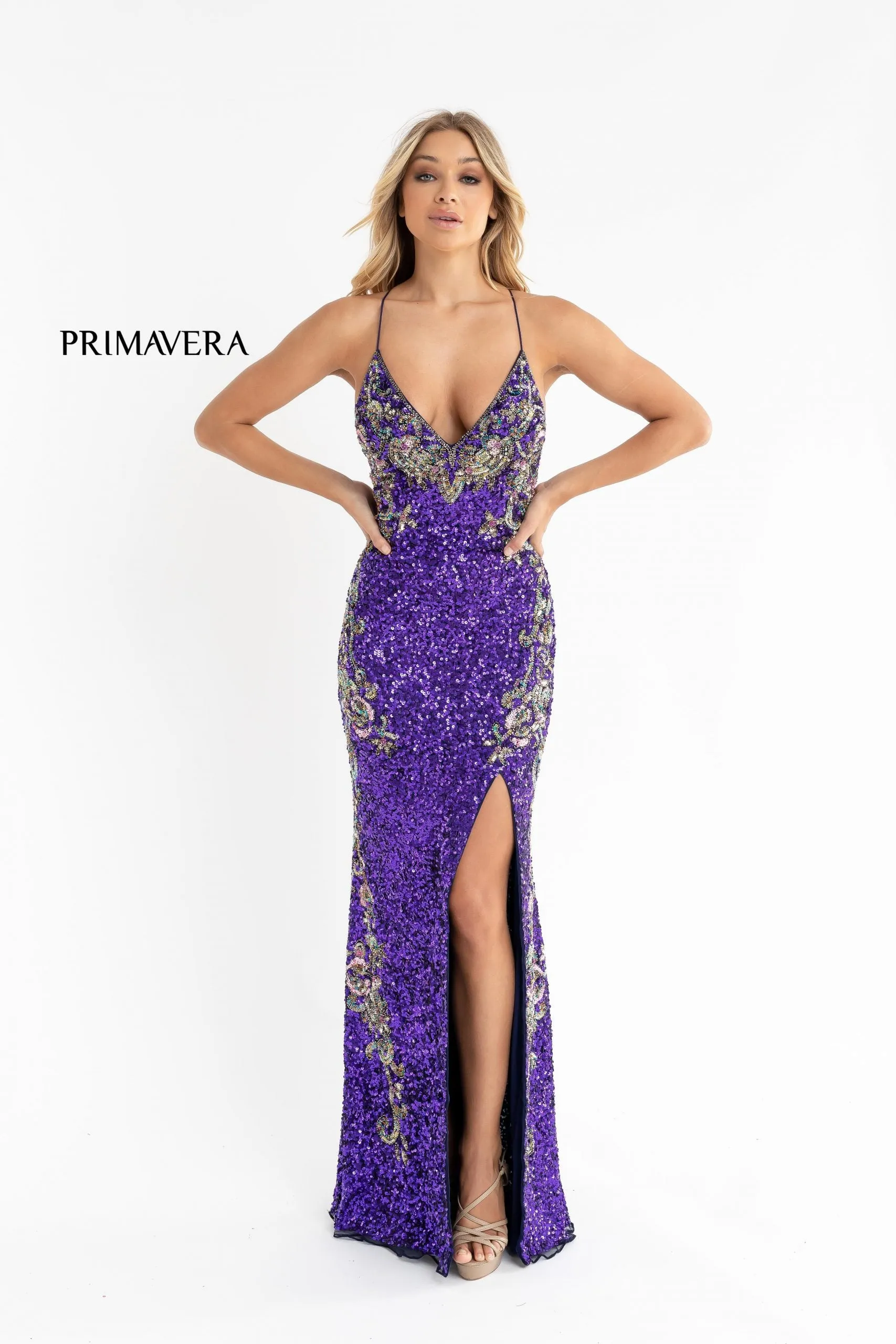 Primavera Couture 3211 Size 6 Turquoise Sequin Prom Dress Pageant Gown Evening Formal Wear Side Slit