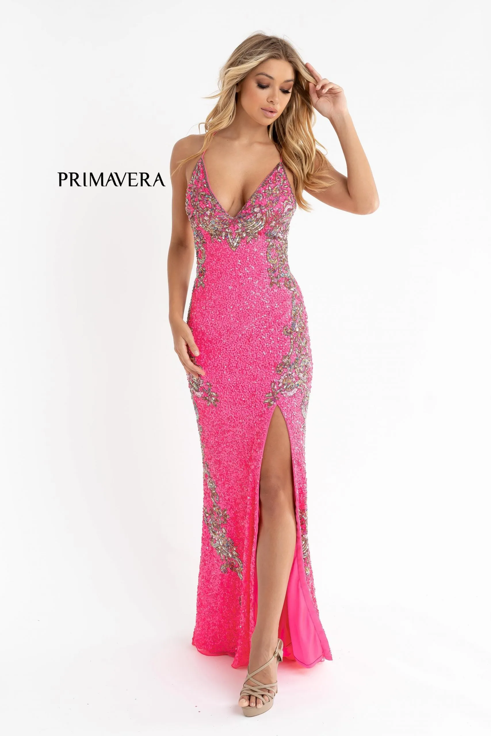 Primavera Couture 3211 Size 6 Turquoise Sequin Prom Dress Pageant Gown Evening Formal Wear Side Slit