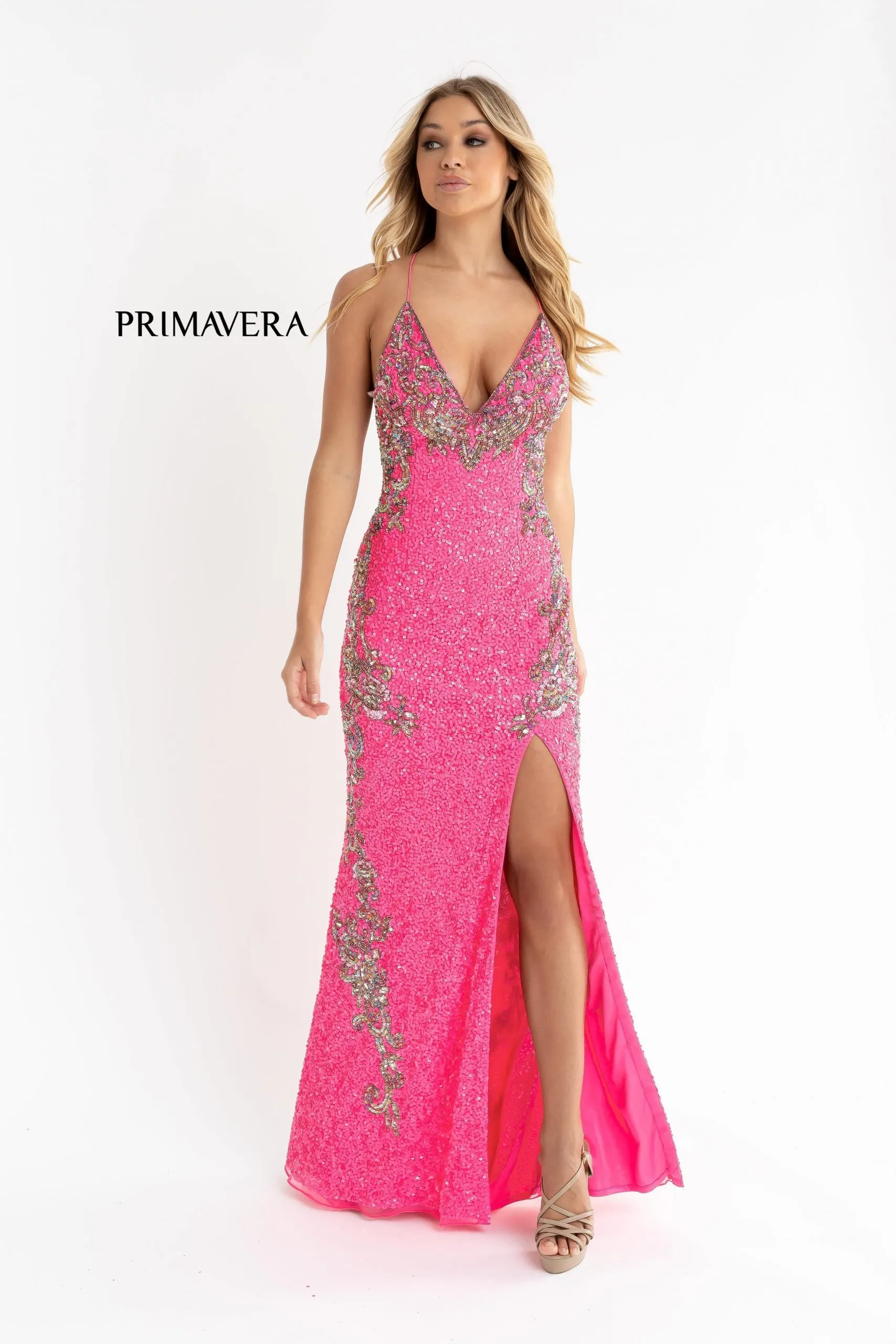 Primavera Couture 3211 Size 6 Turquoise Sequin Prom Dress Pageant Gown Evening Formal Wear Side Slit