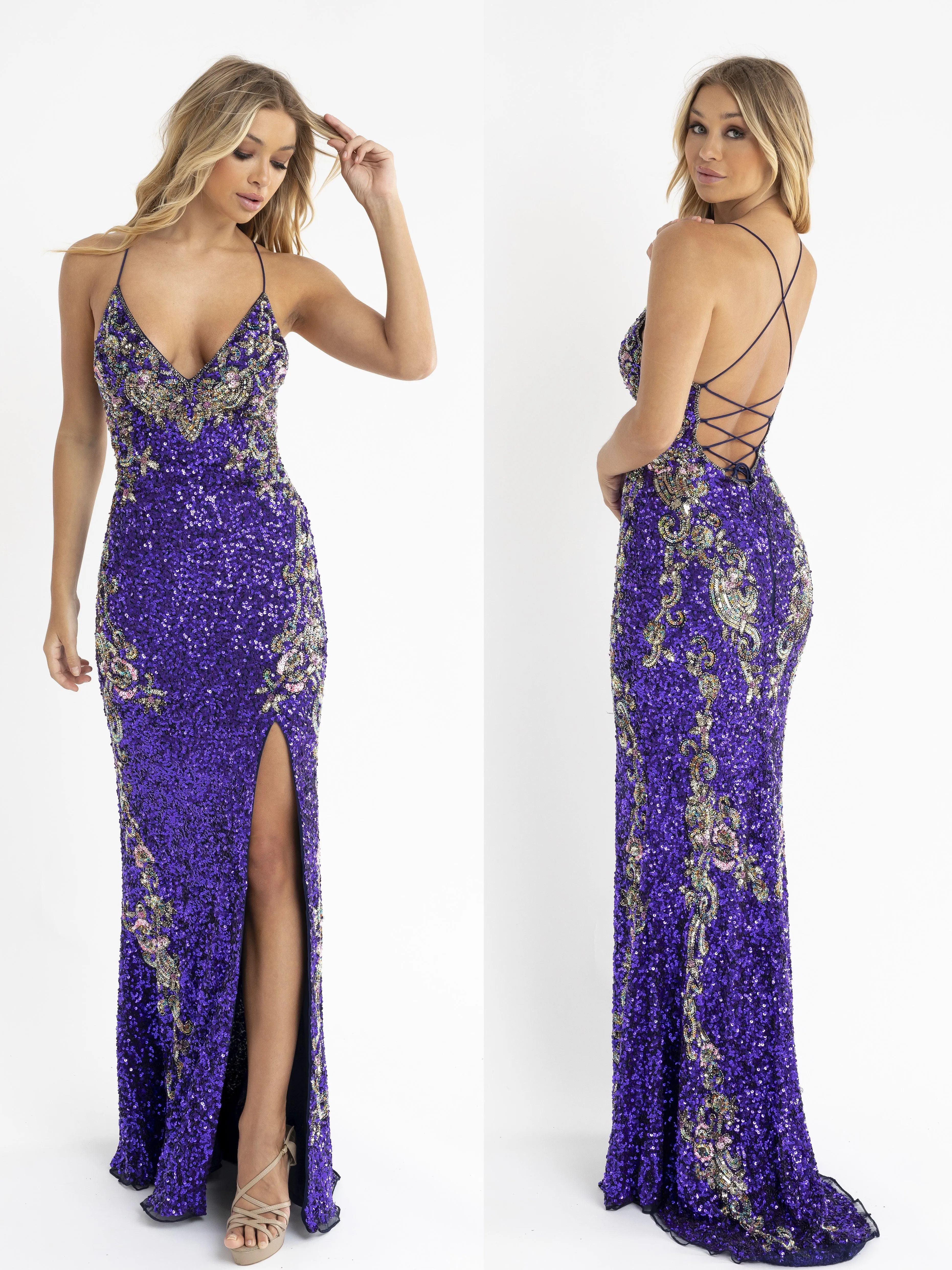 Primavera Couture 3211 Size 6 Turquoise Sequin Prom Dress Pageant Gown Evening Formal Wear Side Slit