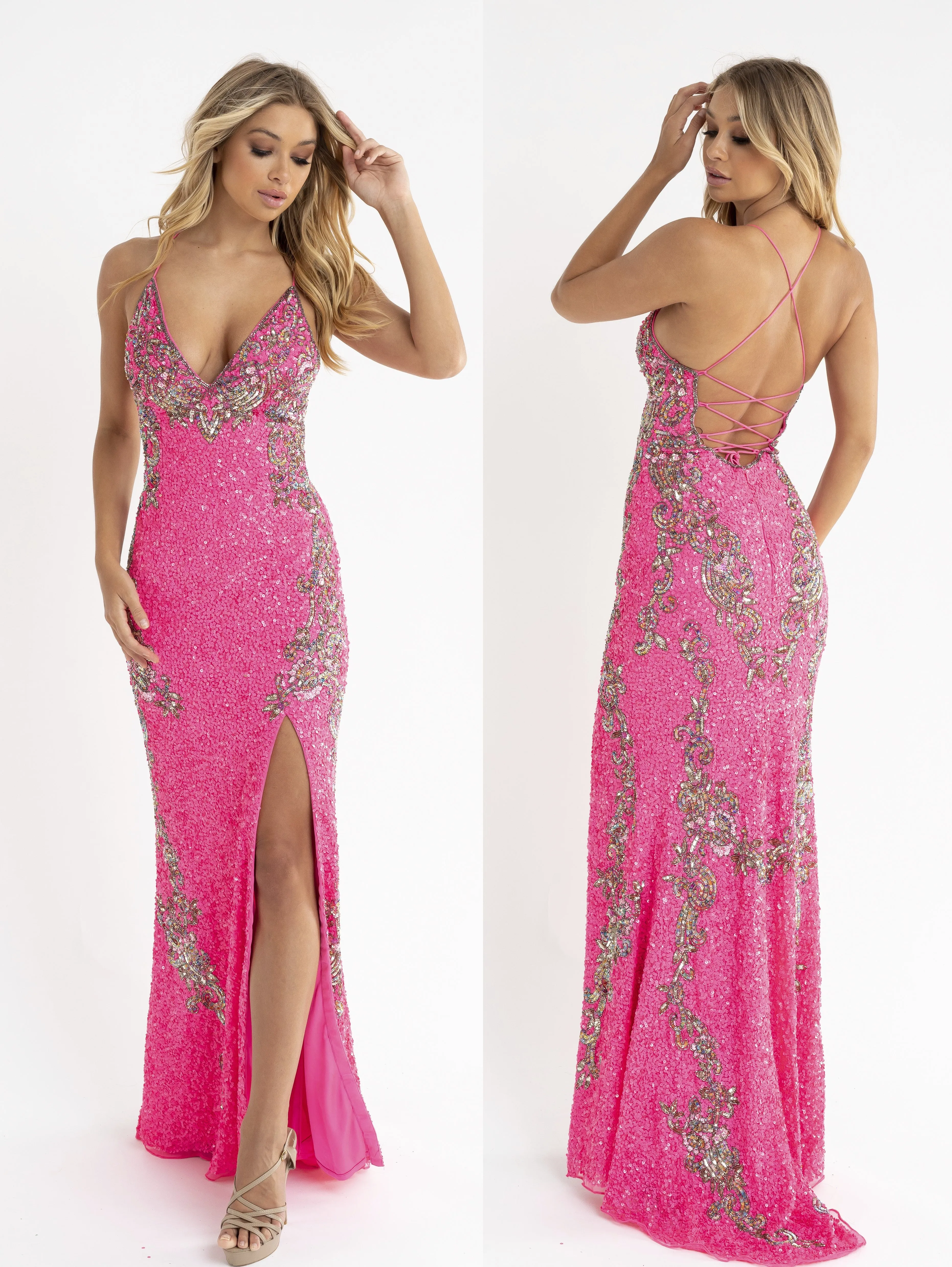 Primavera Couture 3211 Size 6 Turquoise Sequin Prom Dress Pageant Gown Evening Formal Wear Side Slit