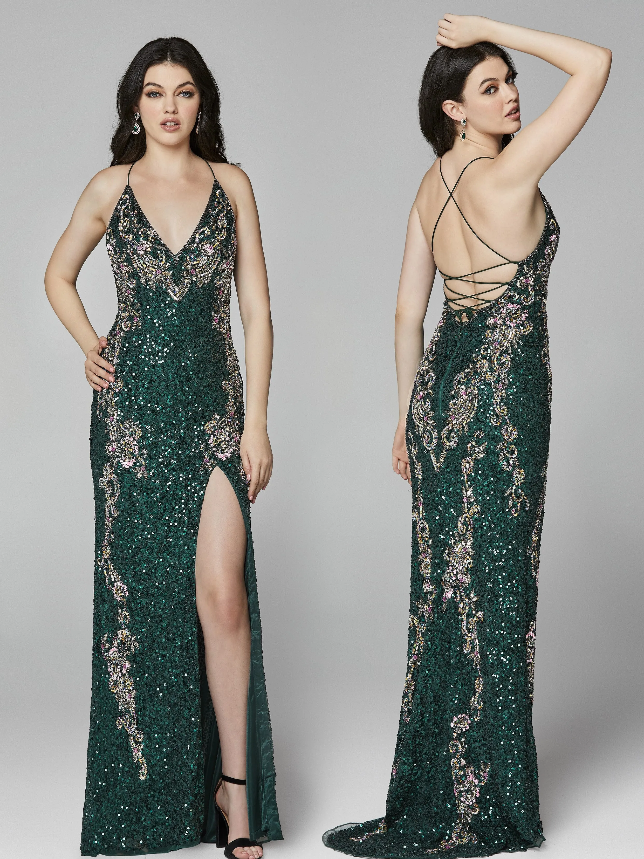 Primavera Couture 3211 Size 6 Turquoise Sequin Prom Dress Pageant Gown Evening Formal Wear Side Slit