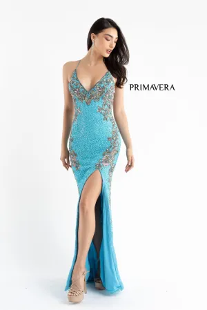 Primavera Couture 3211 Size 6 Turquoise Sequin Prom Dress Pageant Gown Evening Formal Wear Side Slit