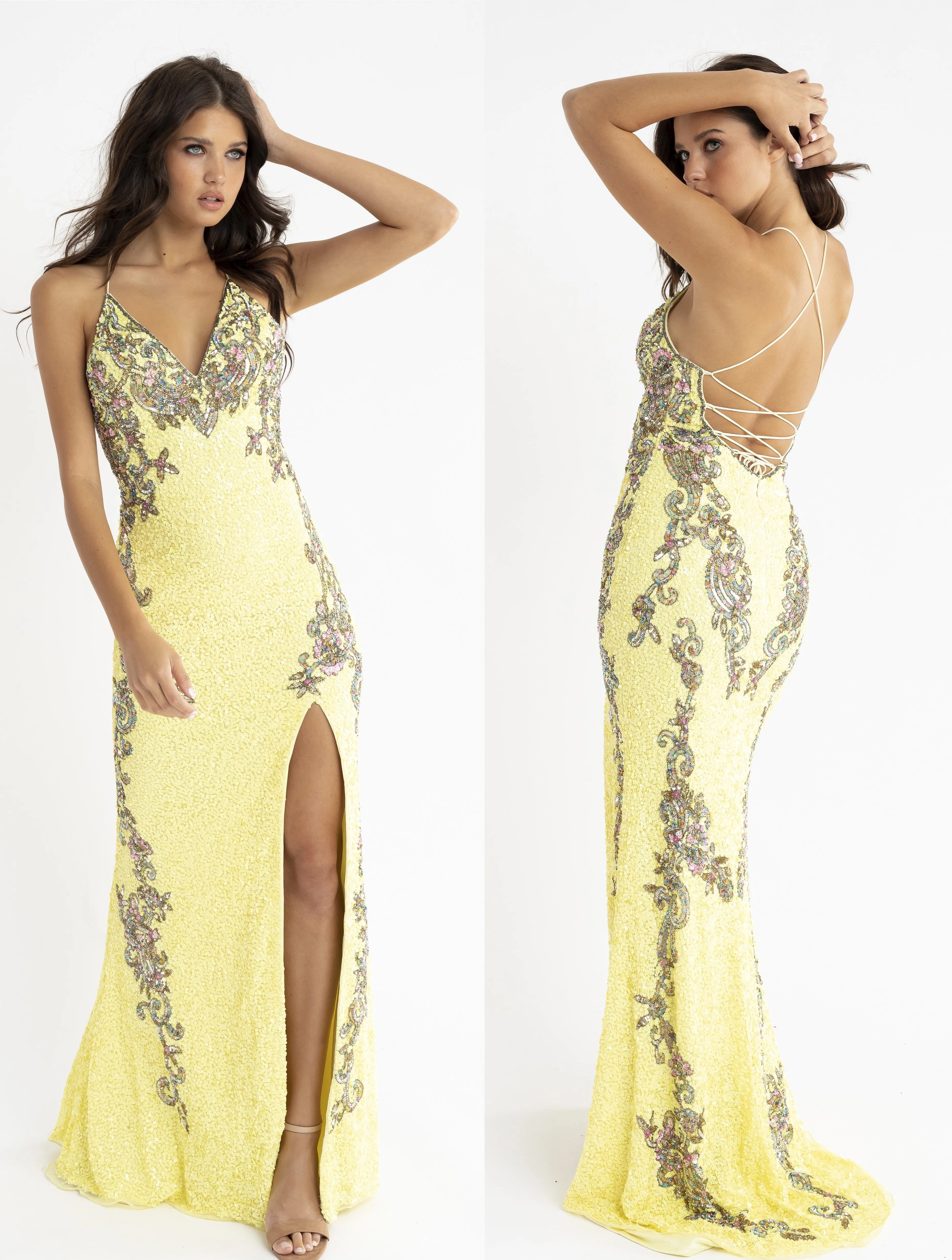 Primavera Couture 3211 Size 6 Turquoise Sequin Prom Dress Pageant Gown Evening Formal Wear Side Slit