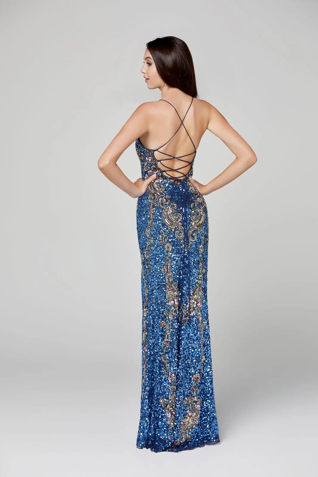 Primavera Couture 3211 Size 6 Turquoise Sequin Prom Dress Pageant Gown Evening Formal Wear Side Slit