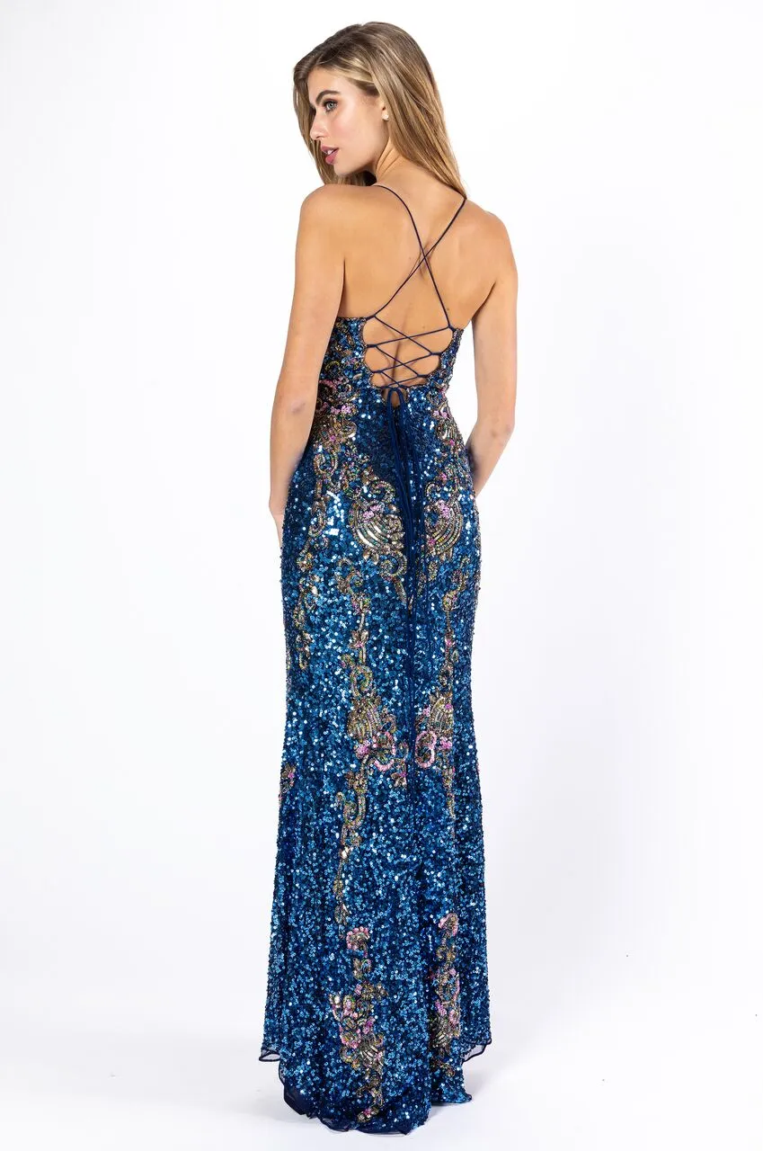 Primavera Couture 3211 Size 6 Turquoise Sequin Prom Dress Pageant Gown Evening Formal Wear Side Slit