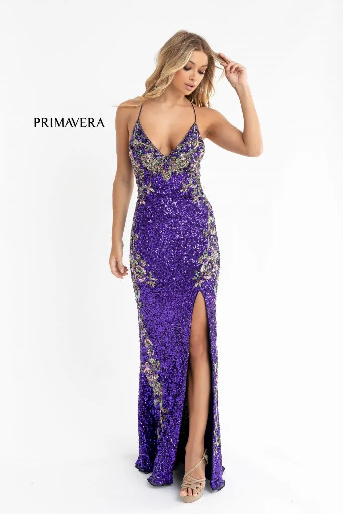 Primavera Couture 3211 Size 6 Turquoise Sequin Prom Dress Pageant Gown Evening Formal Wear Side Slit