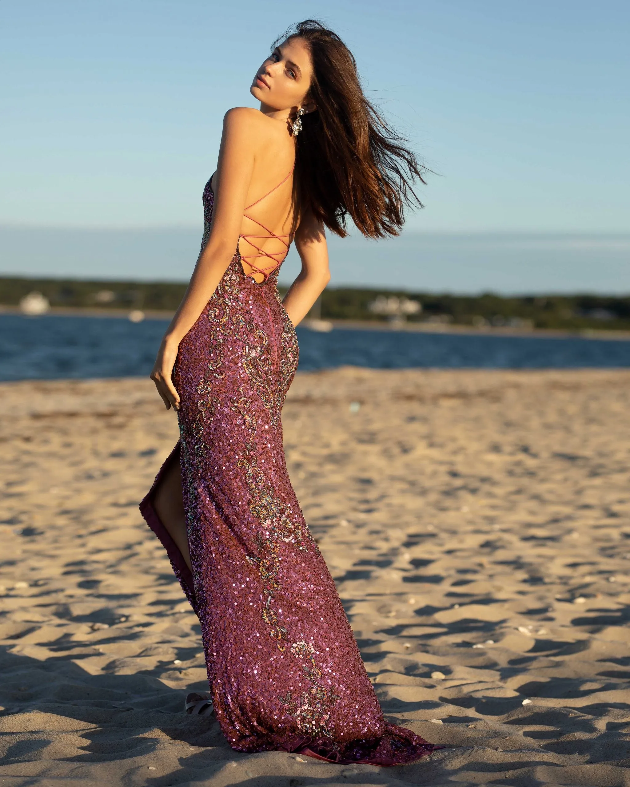 Primavera Couture 3211 Size 6 Turquoise Sequin Prom Dress Pageant Gown Evening Formal Wear Side Slit