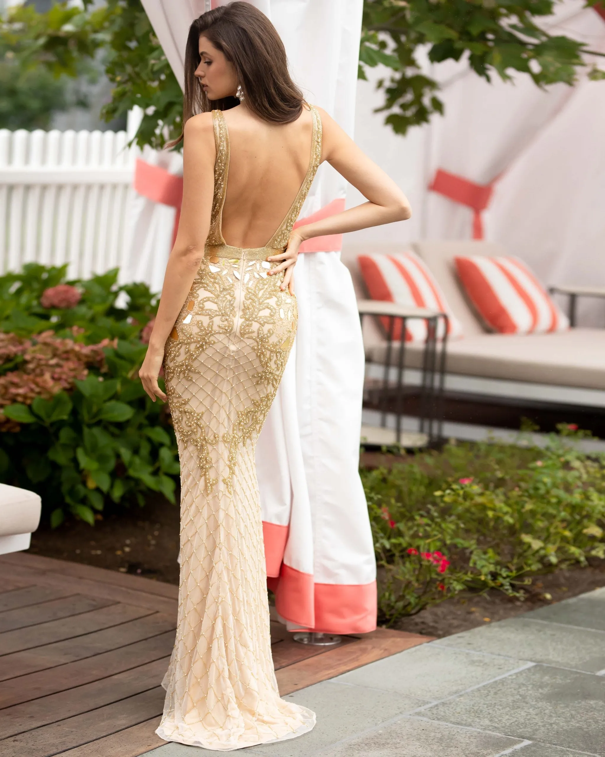 Primavera Couture 3640 Size 6 Long Beaded Cut Glass Formal Prom Dress Slit Backless