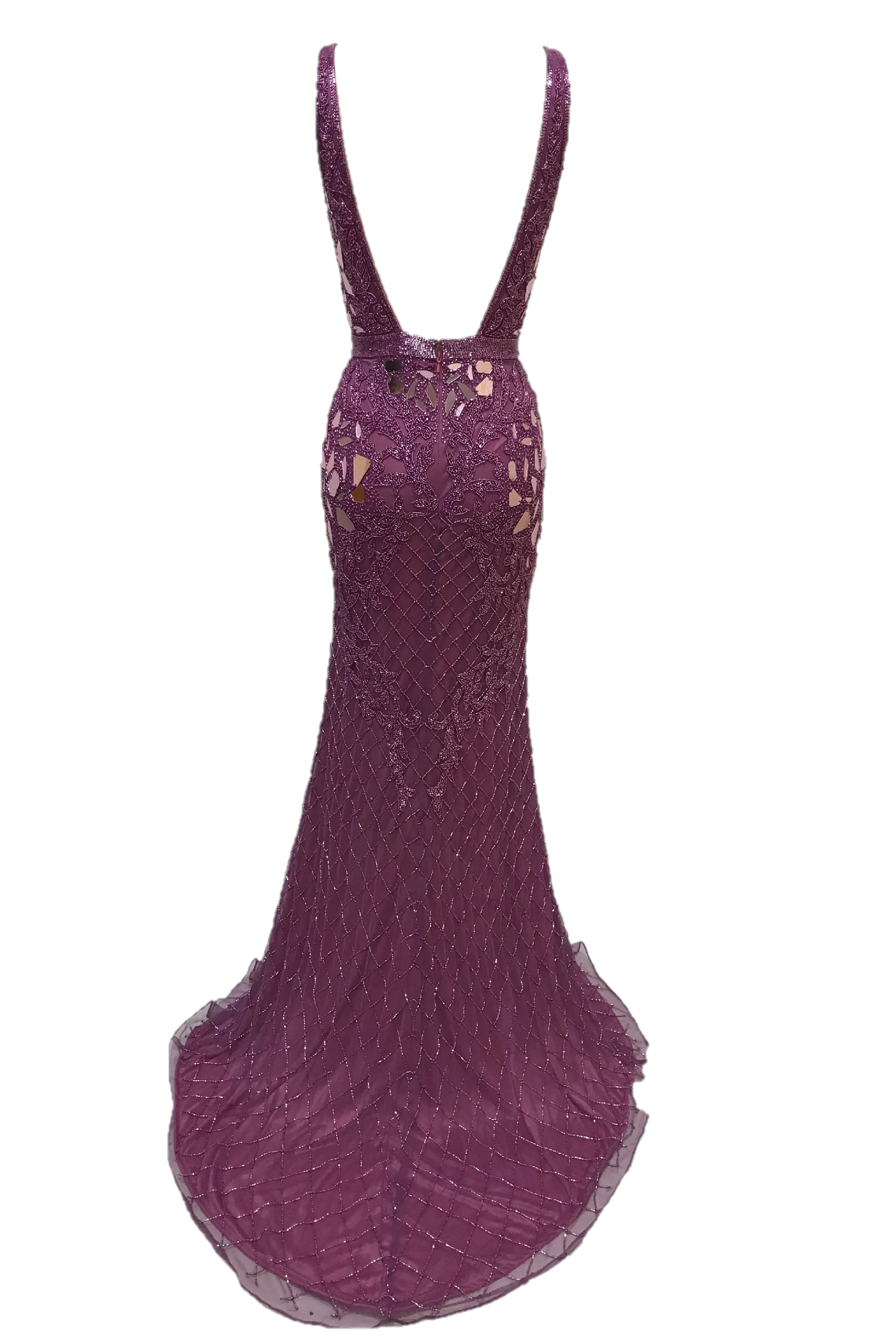 Primavera Couture 3640 Size 6 Long Beaded Cut Glass Formal Prom Dress Slit Backless