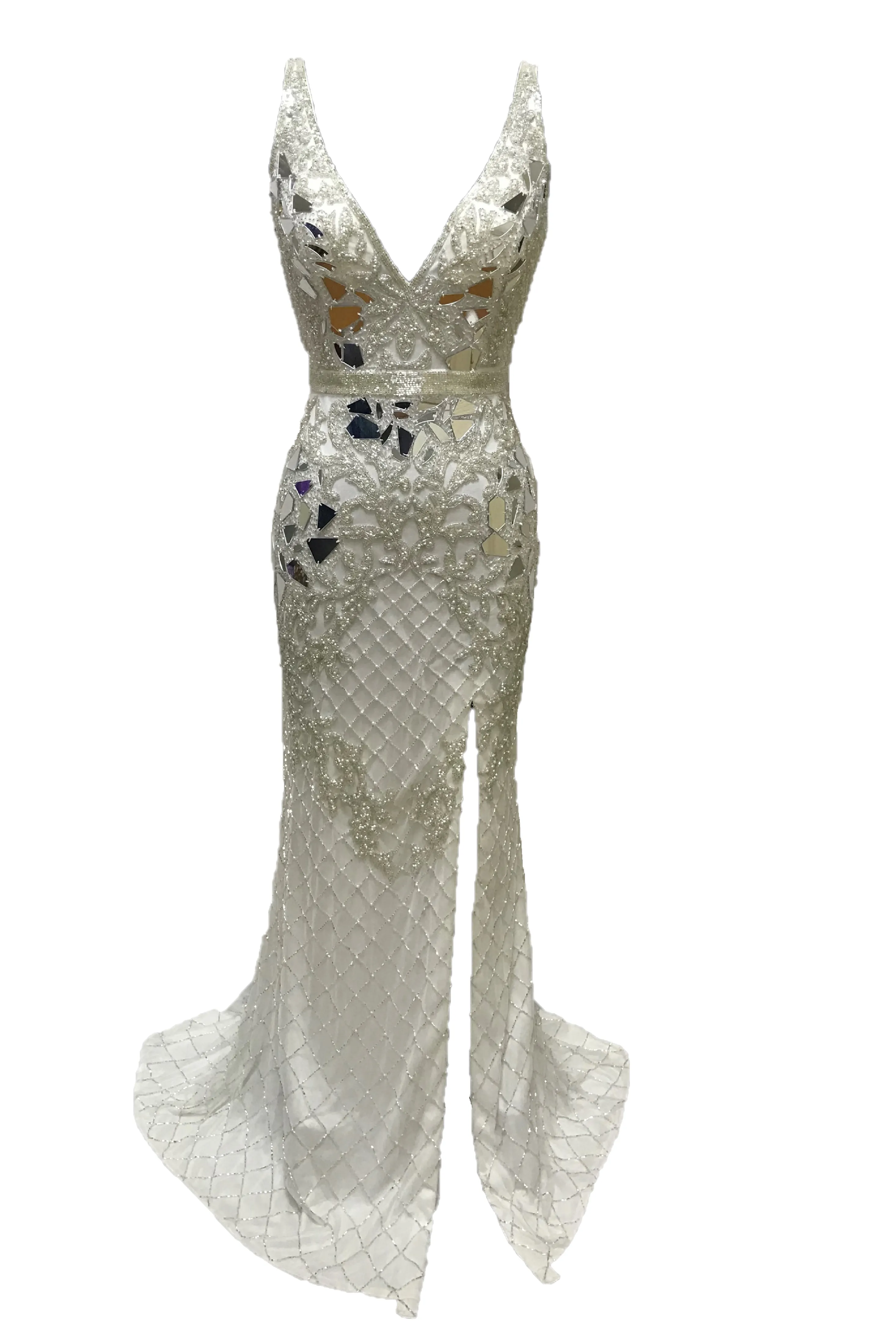 Primavera Couture 3640 Size 6 Long Beaded Cut Glass Formal Prom Dress Slit Backless