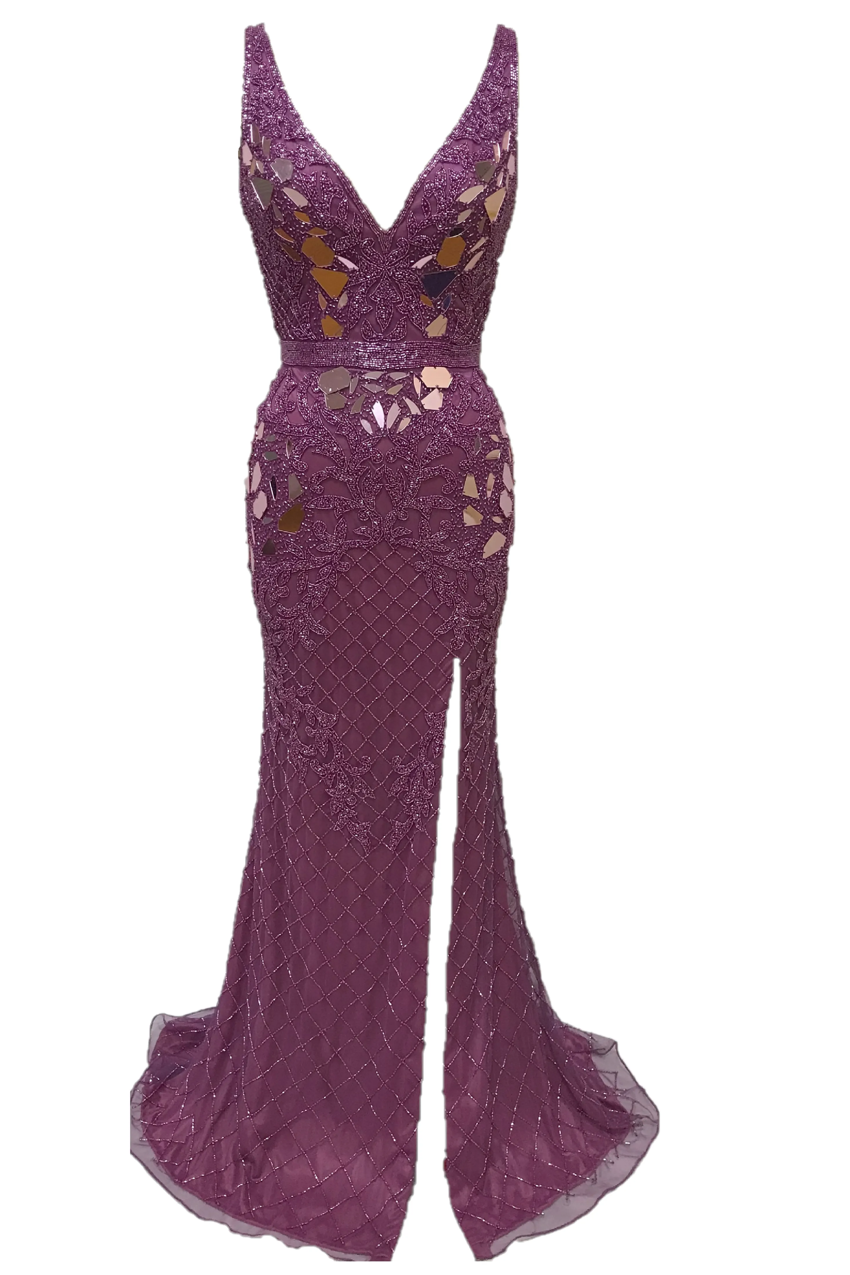 Primavera Couture 3640 Size 6 Long Beaded Cut Glass Formal Prom Dress Slit Backless