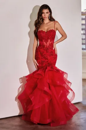 ROSE LACE APPLIQUE MERMAID DRESS CDCC8915