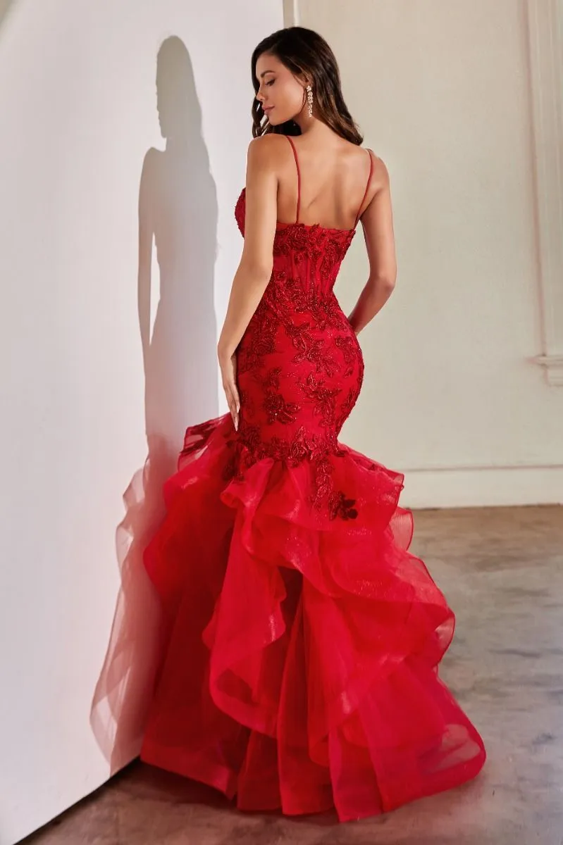 ROSE LACE APPLIQUE MERMAID DRESS CDCC8915