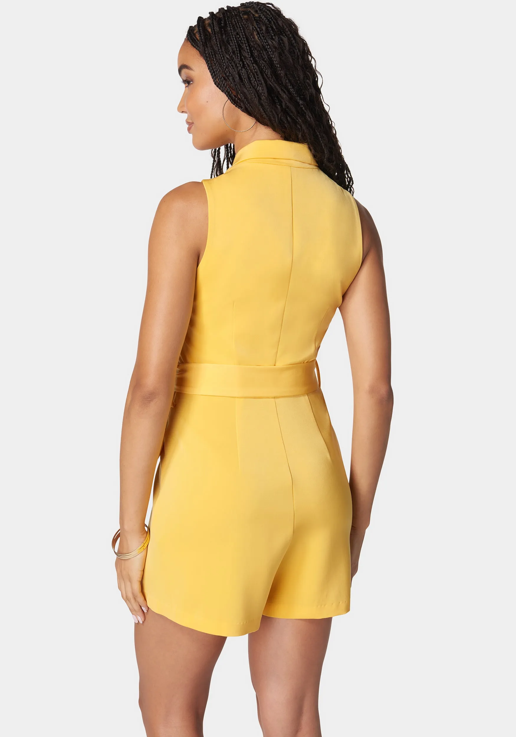 Satin Sleeveless Belted Tailored Romper