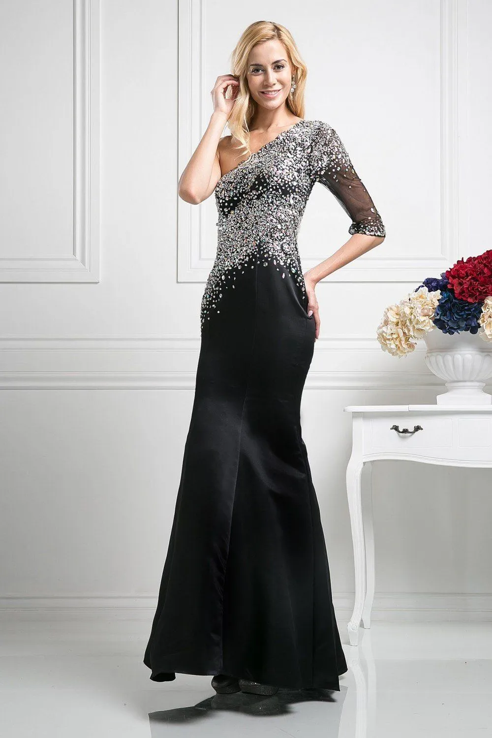 Sequined Asymmetric Trumpet Dress by Cinderella Divine 8789