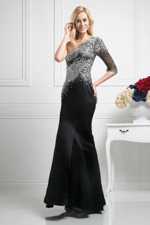 Sequined Asymmetric Trumpet Dress by Cinderella Divine 8789