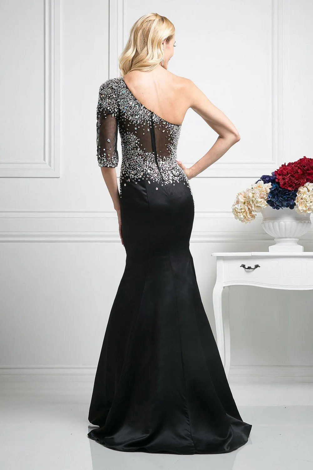 Sequined Asymmetric Trumpet Dress by Cinderella Divine 8789
