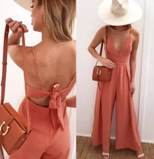 Sexy print jumpsuits women V neck split spaghetti strap jumpsuit