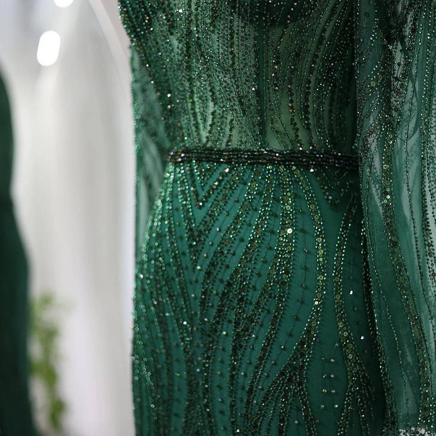 Sharon Said Elegant Mermaid Navy Blue Evening Dress for Women Wedding Emerald Green Long Sleeves Arabic Formal Party Gowns SS019