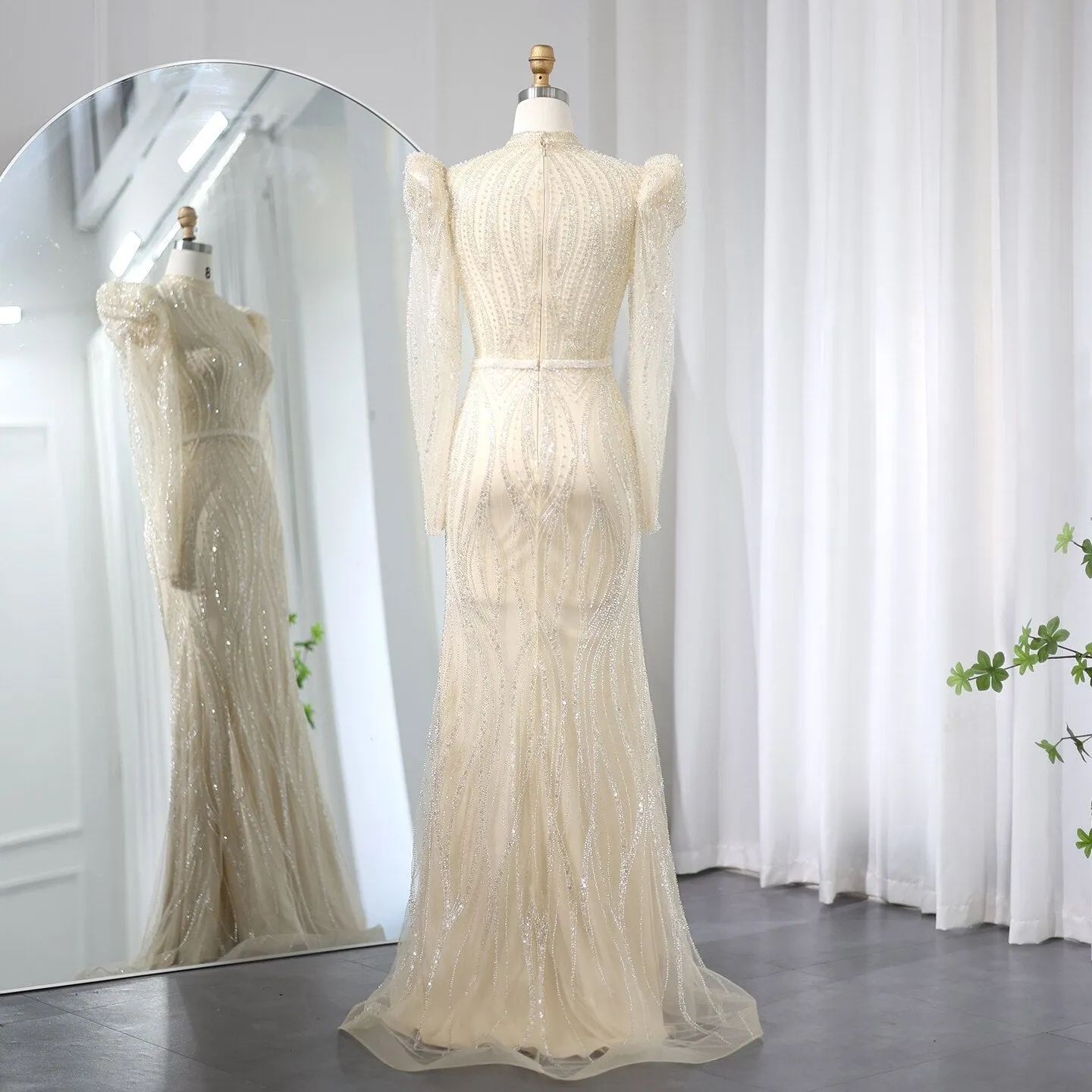 Sharon Said Elegant Mermaid Navy Blue Evening Dress for Women Wedding Emerald Green Long Sleeves Arabic Formal Party Gowns SS019