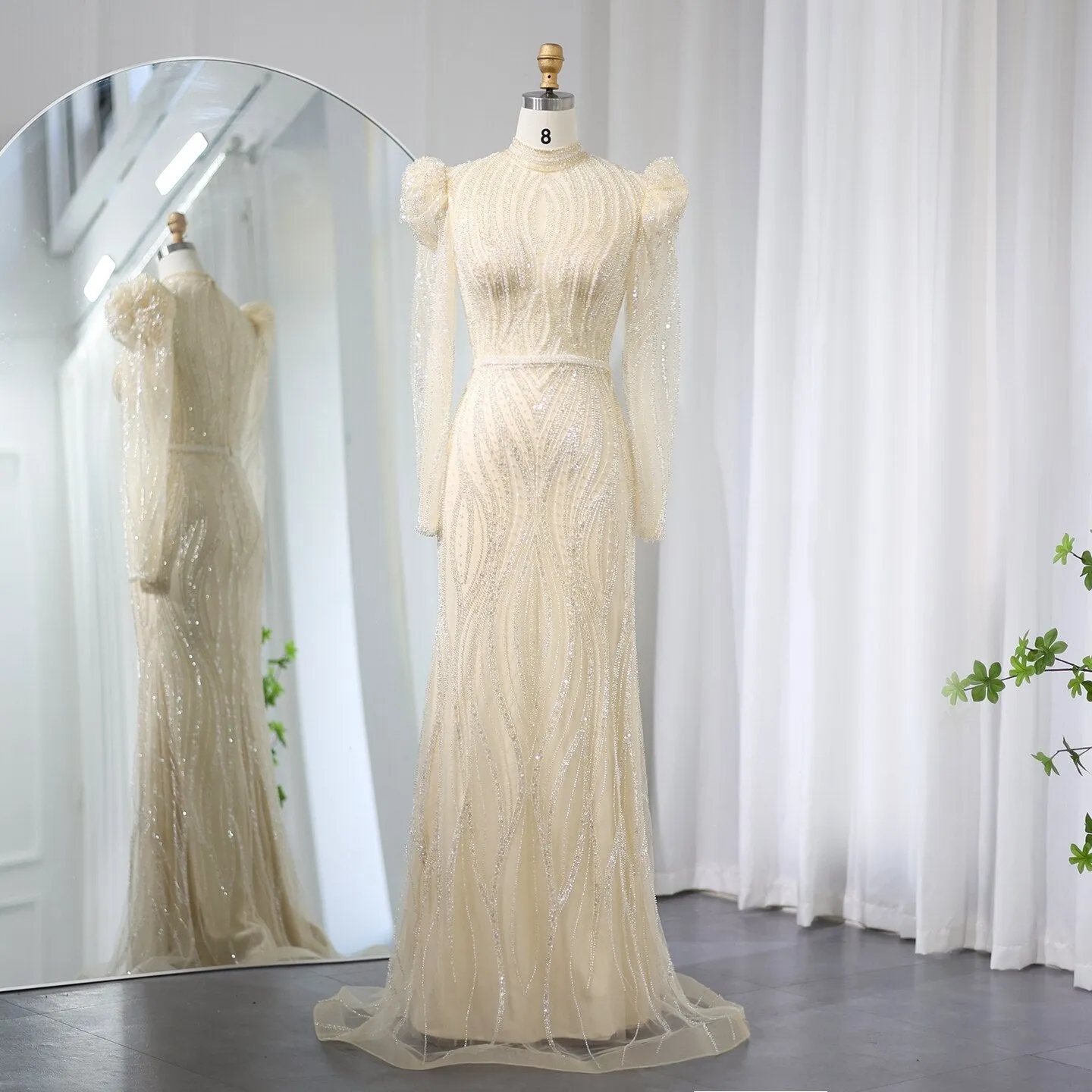 Sharon Said Elegant Mermaid Navy Blue Evening Dress for Women Wedding Emerald Green Long Sleeves Arabic Formal Party Gowns SS019