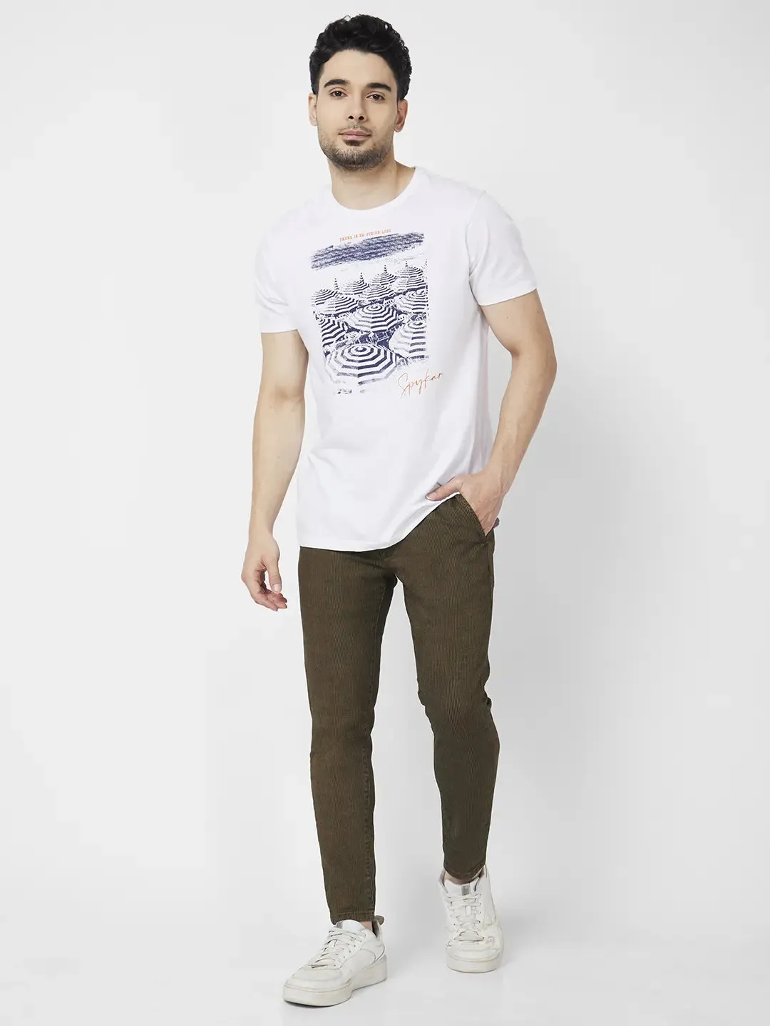 Spykar Men Khaki Cotton Slim Fit Tapered Length Low Distressed Mid Rise Jeans (Kano)