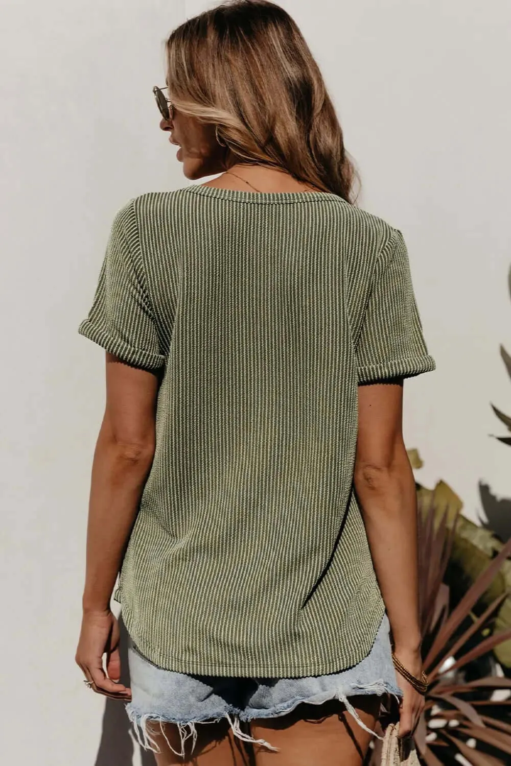 Striped Short Sleeve V-Neck T-Shirt
