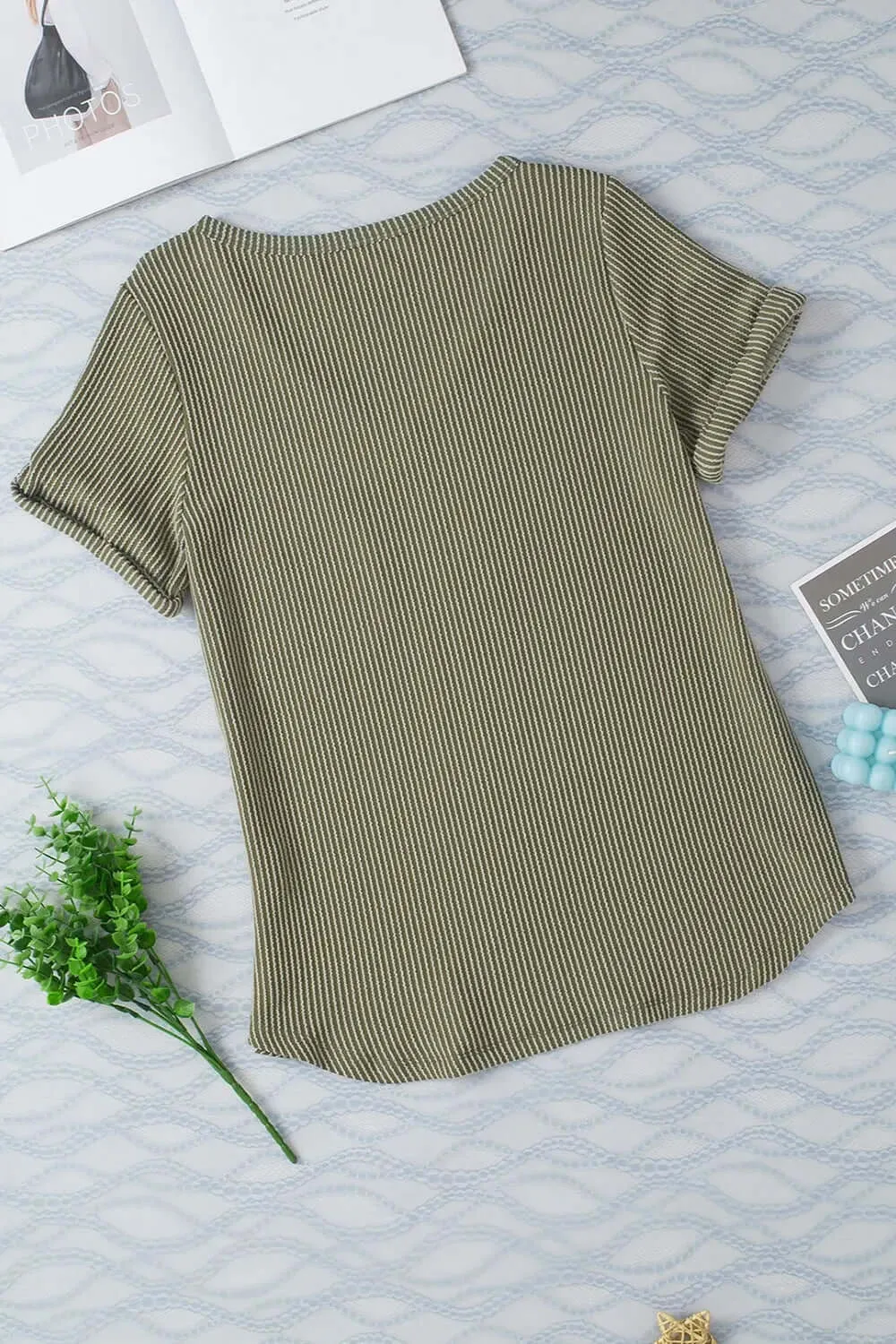 Striped Short Sleeve V-Neck T-Shirt