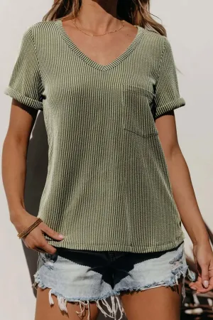 Striped Short Sleeve V-Neck T-Shirt