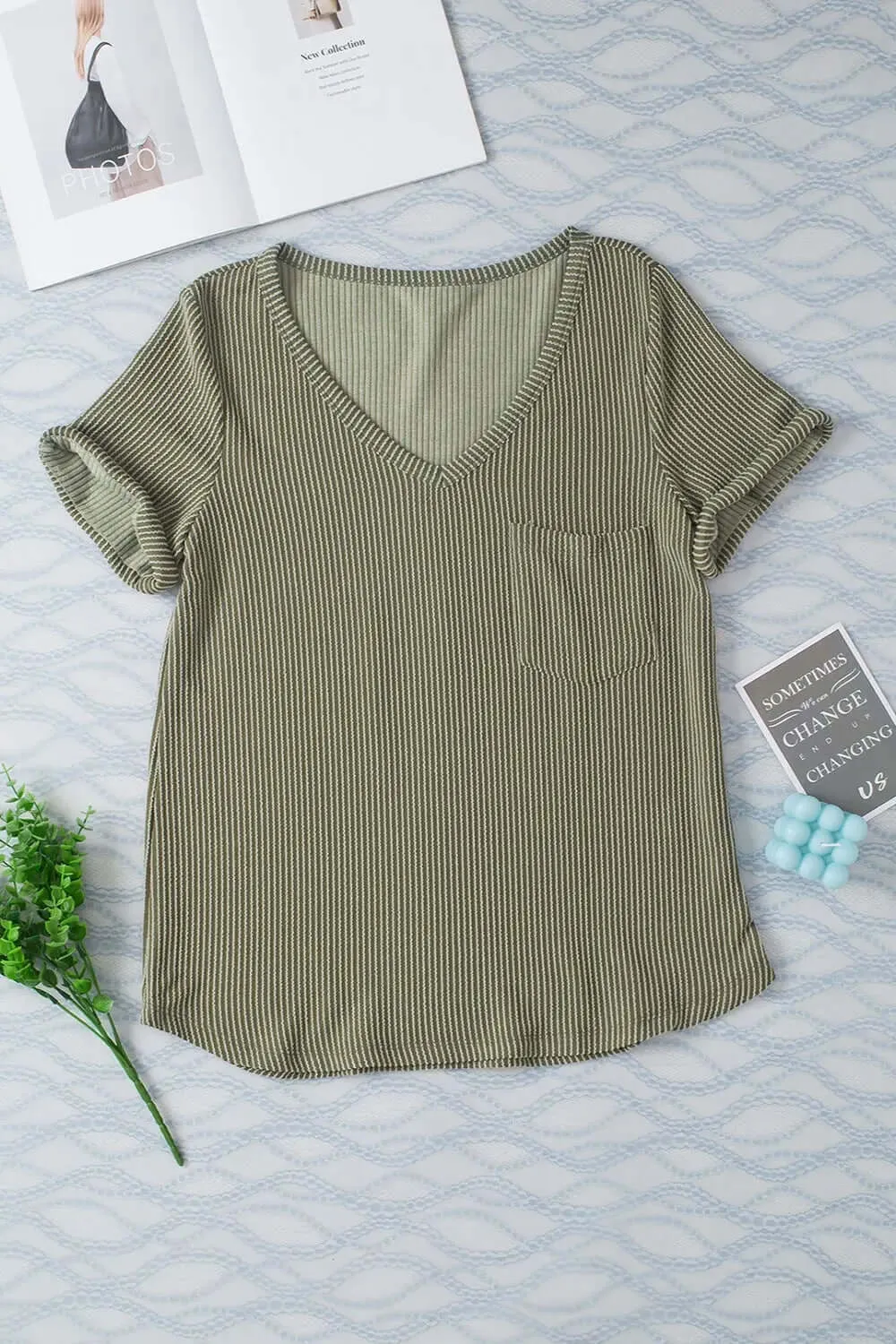 Striped Short Sleeve V-Neck T-Shirt