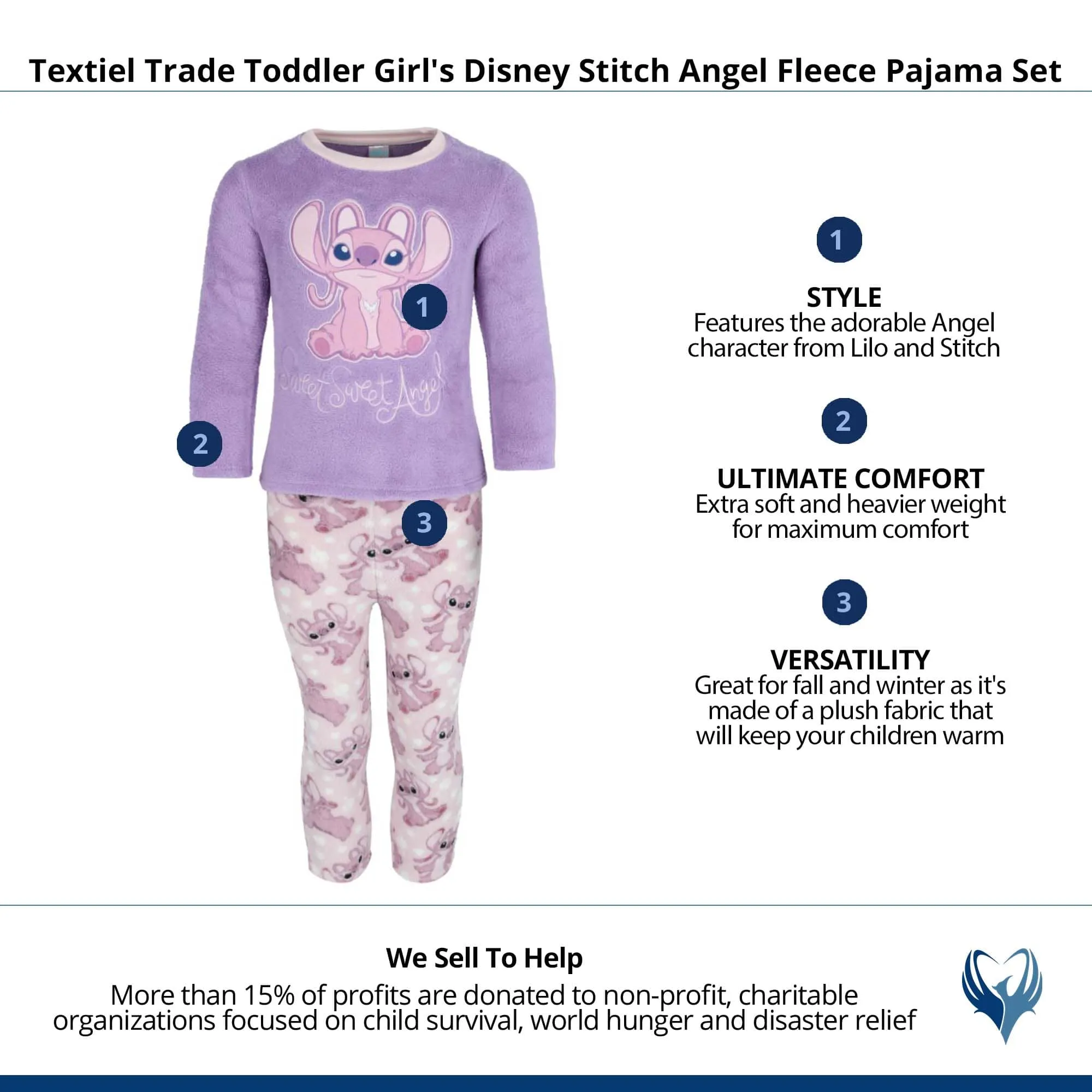 Textiel Trade Toddler Girl's Disney Stitch Angel Fleece Pajama Set
