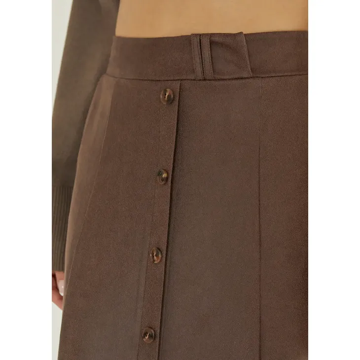 The Preston Brown Vegan Suede Midi Skirt