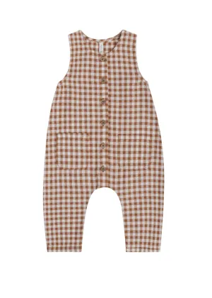 The Woven Jumpsuit by Rylee and Cru - Camel Gingham - BABY