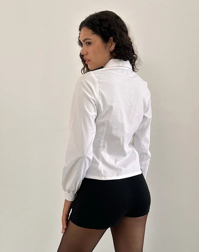 Wells Frill Long Sleeve Blouse in White