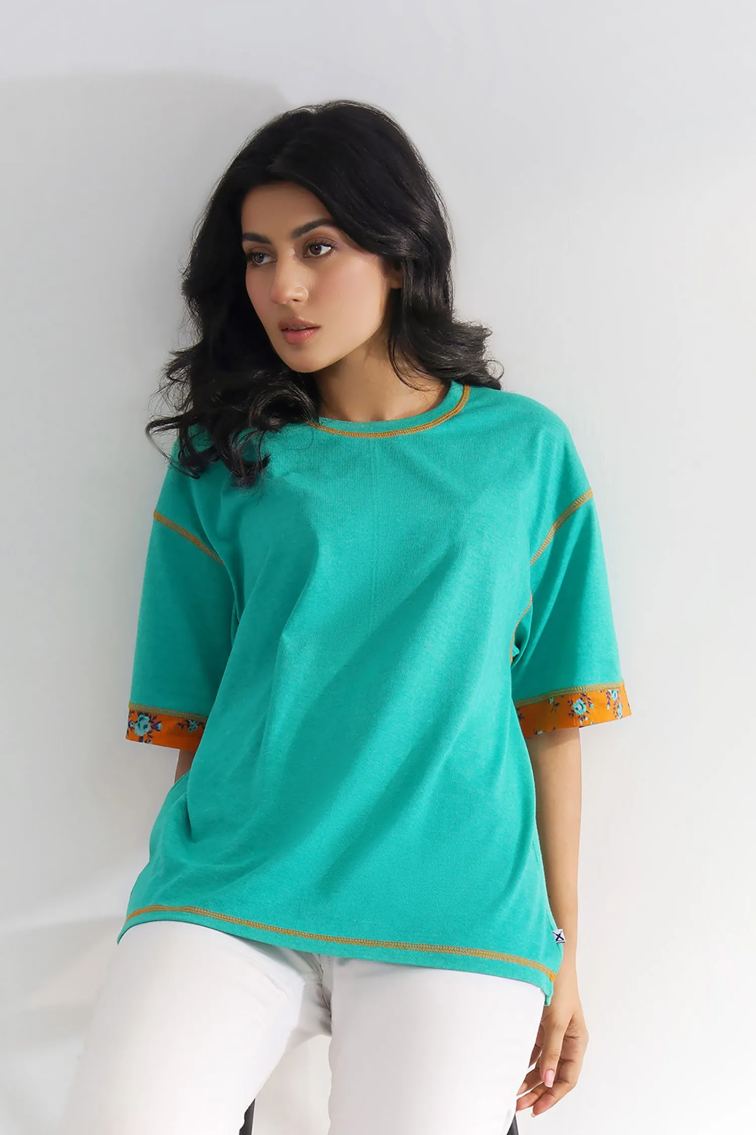 Women Contrast Five Thread T-Shirt
