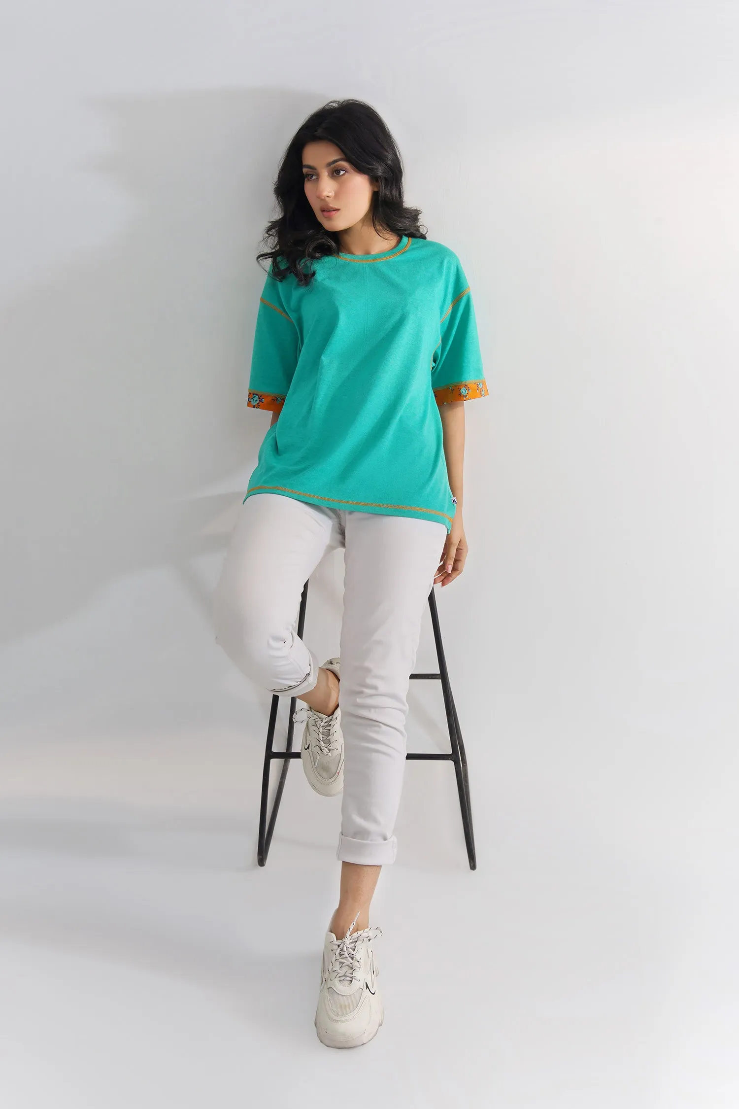 Women Contrast Five Thread T-Shirt