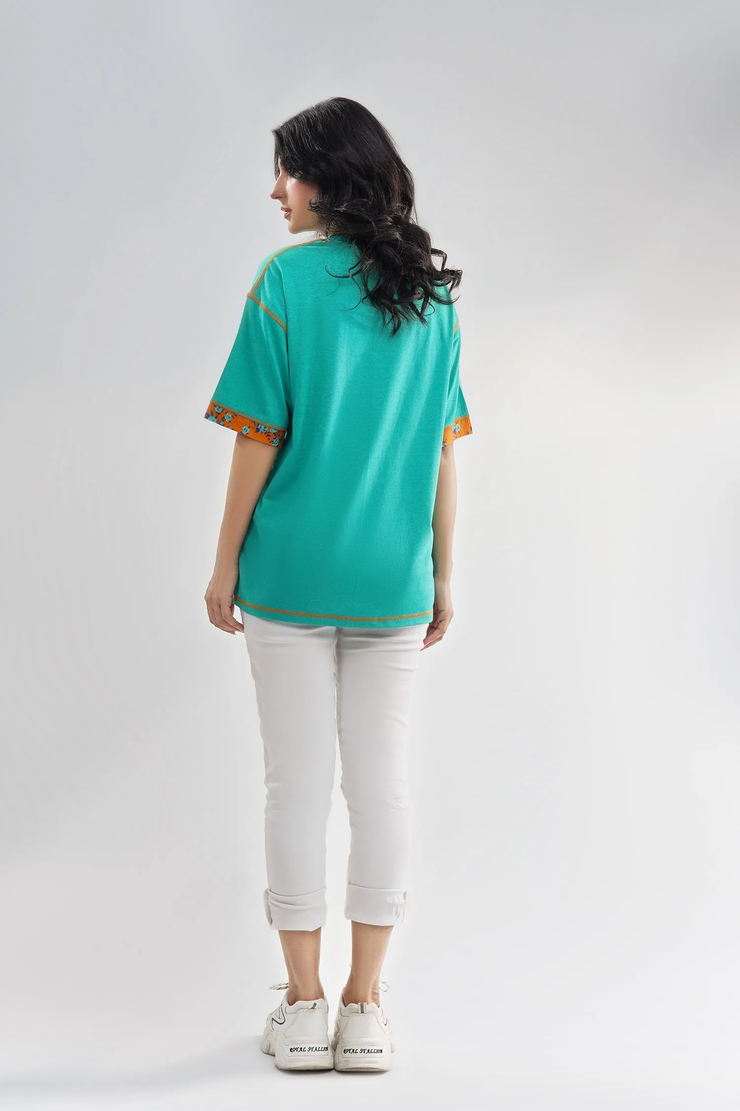 Women Contrast Five Thread T-Shirt