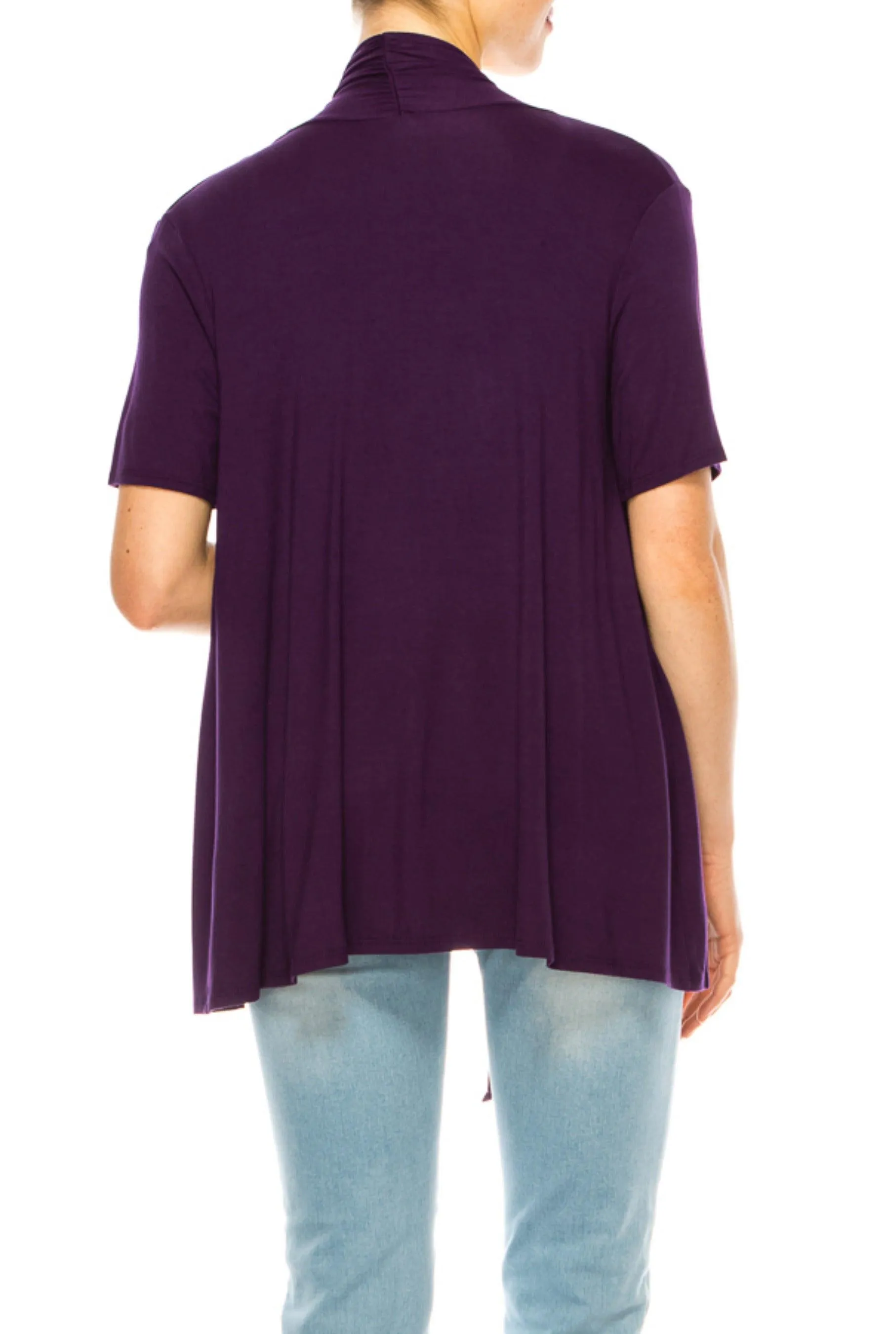 Women's Asymmetrical Hem Solid Cardigan with Short Sleeves