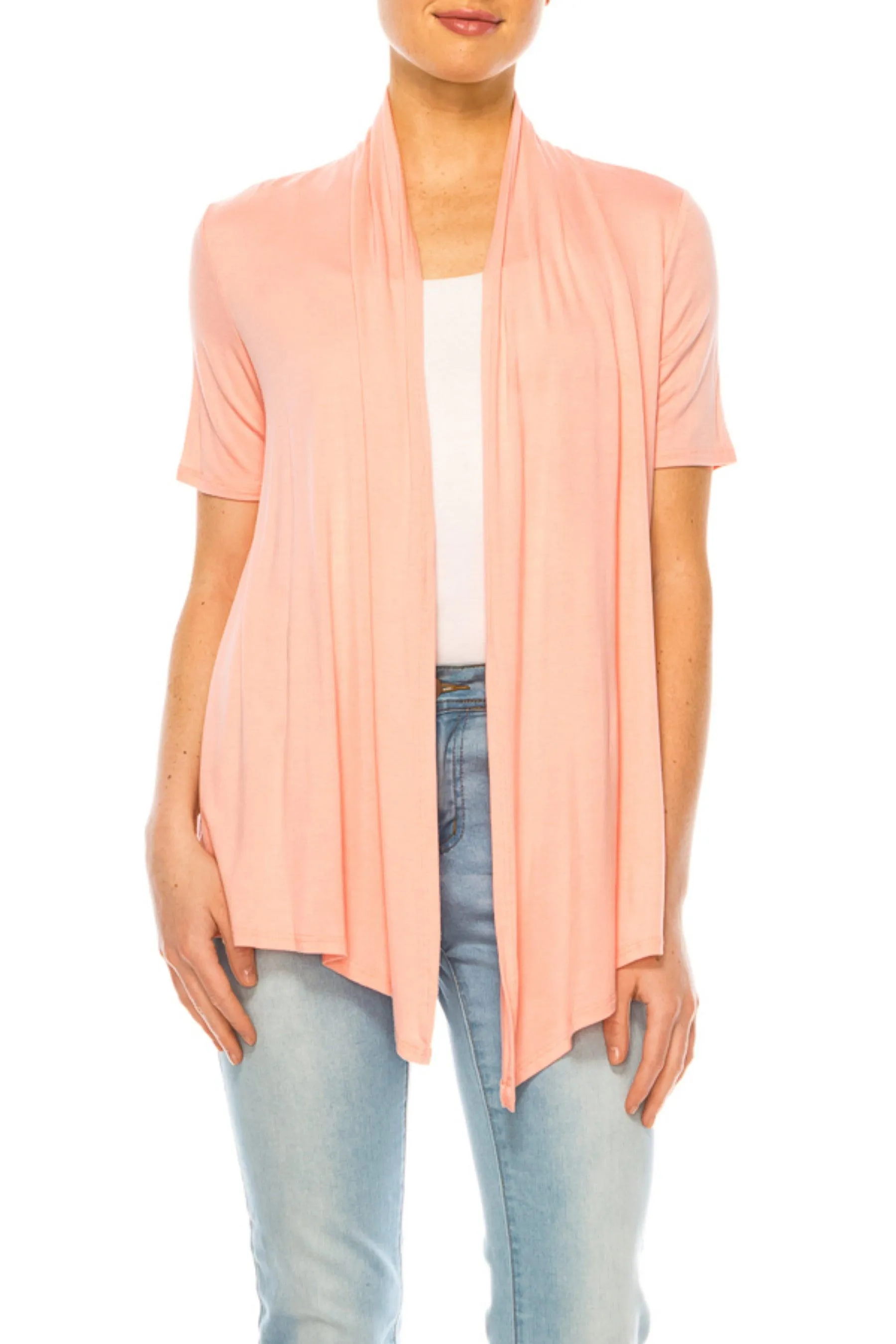 Women's Asymmetrical Hem Solid Cardigan with Short Sleeves