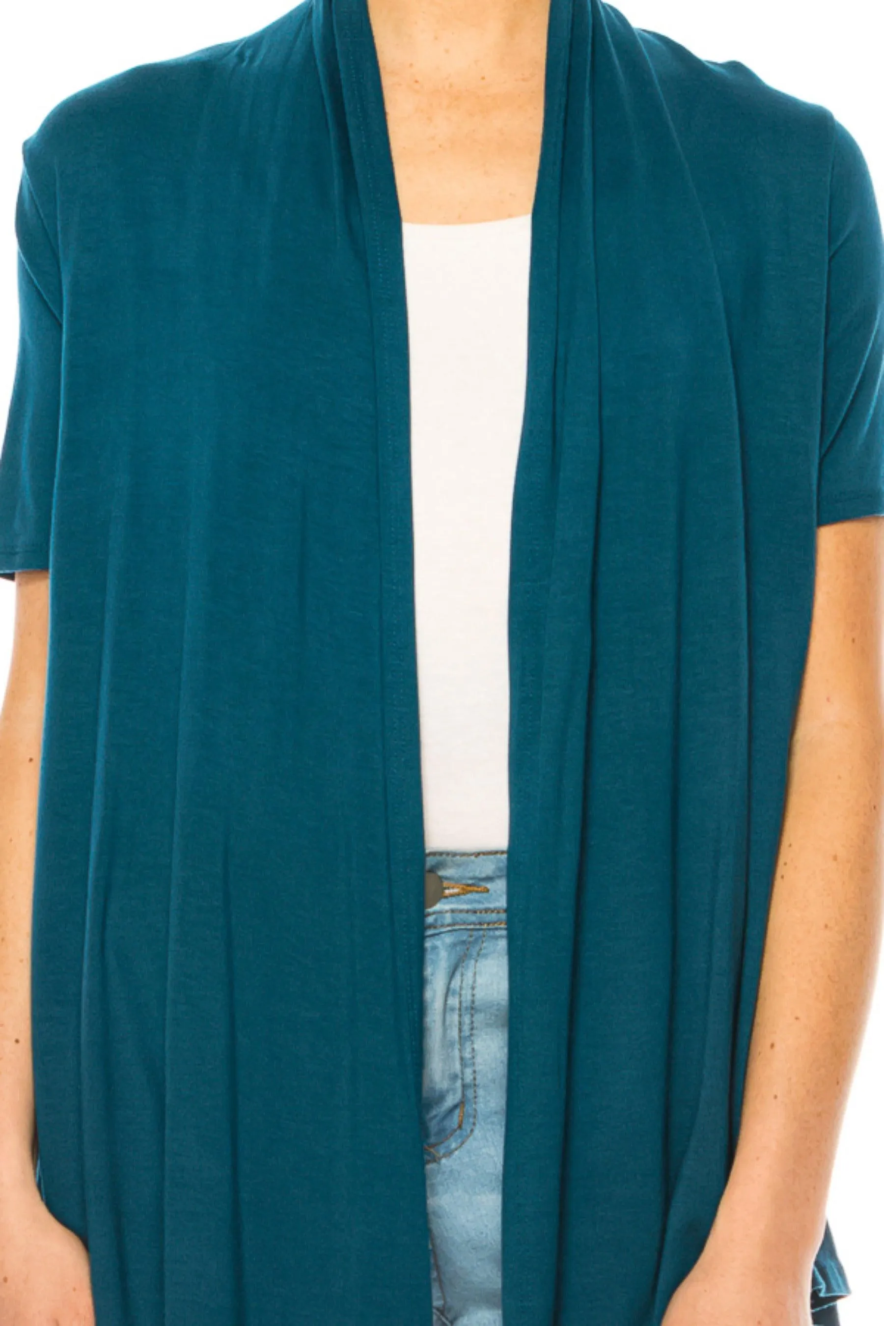 Women's Asymmetrical Hem Solid Cardigan with Short Sleeves